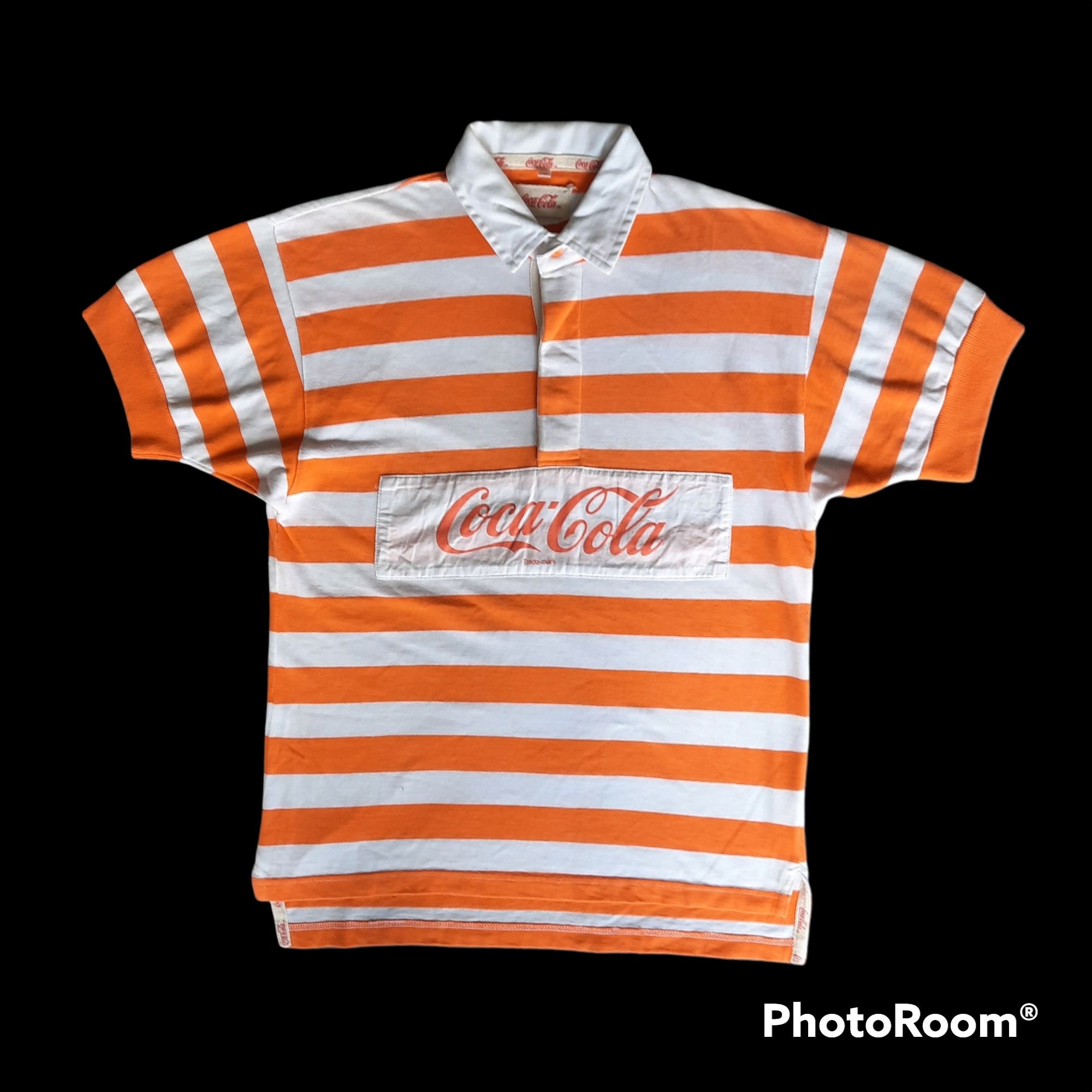 image of Archival Clothing x Coca Cola vintage Cocacola Coke Block Patch Stripes Polo Shirt (Size Medium)