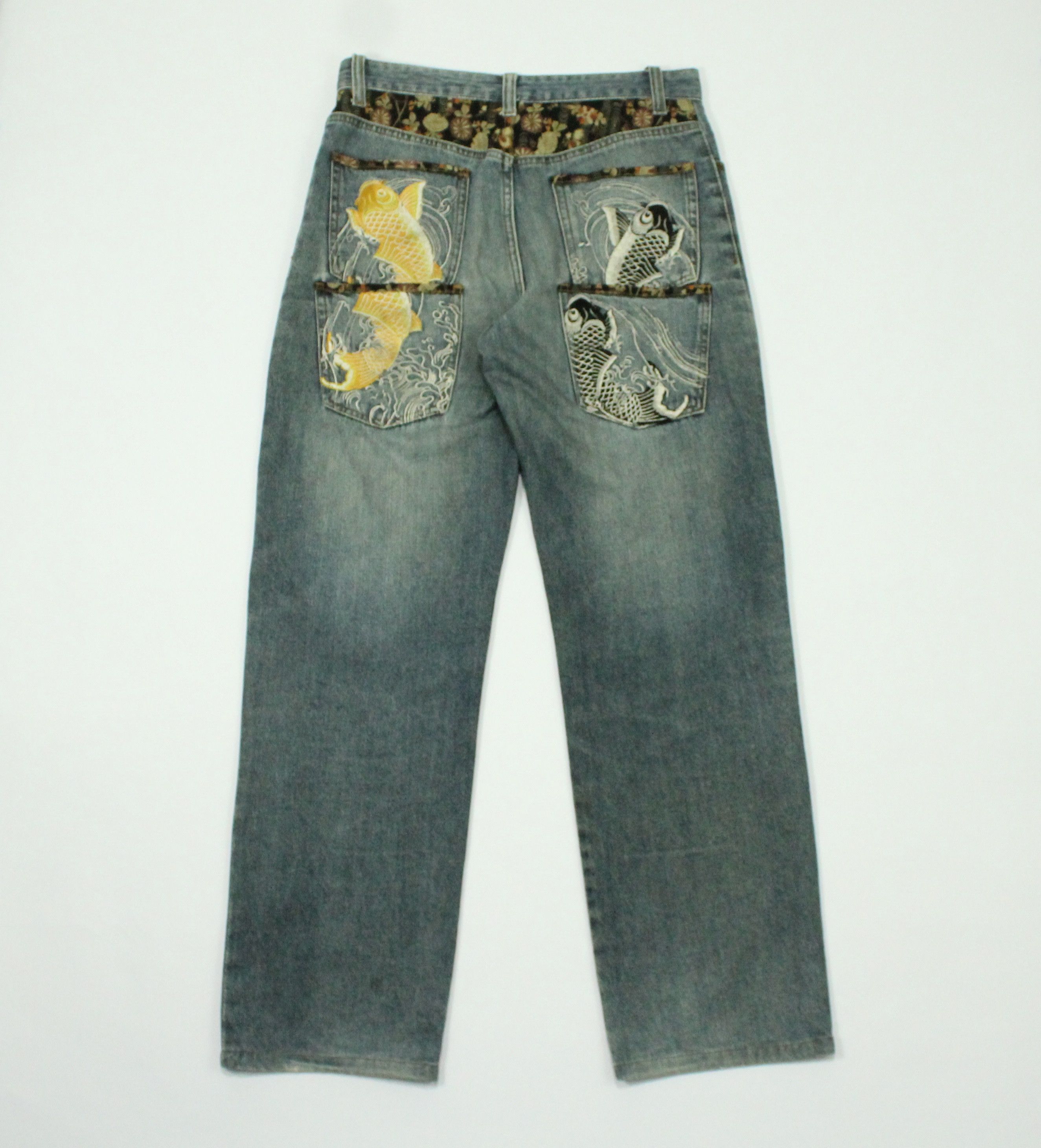 Japanese Brand EMBROIDERED Denim Double Pockets Japan Distressed Faded Size US 30 / EU 46 - 7 Thumbnail