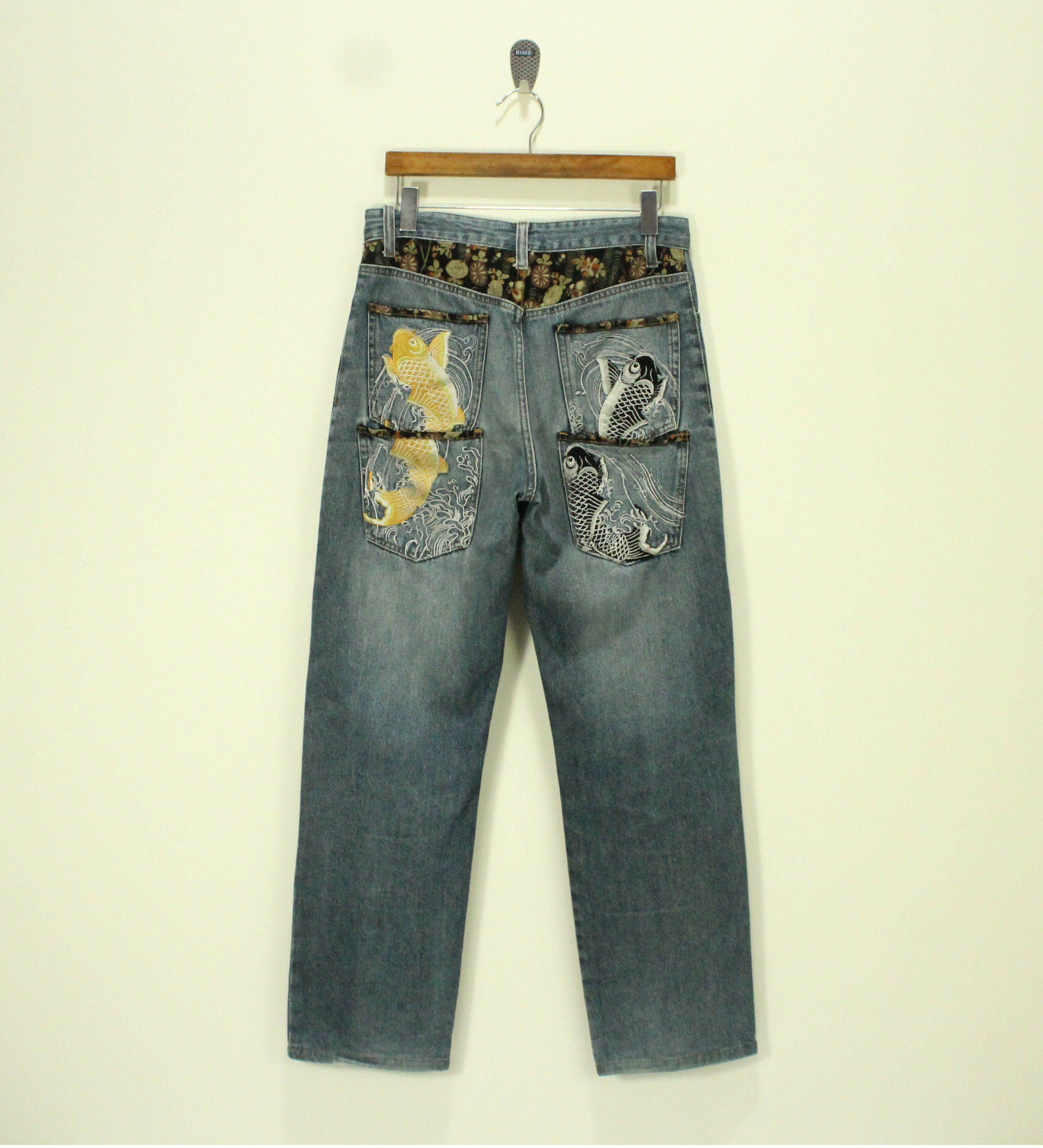 Japanese Brand EMBROIDERED Denim Double Pockets Japan Distressed Faded Size US 30 / EU 46 - 1 Thumbnail