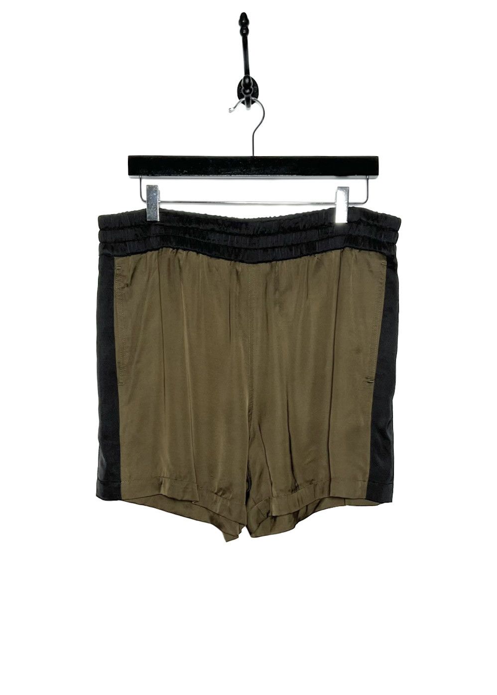 Dries Van Noten Black Elastic Oliver Green Satin Shorts