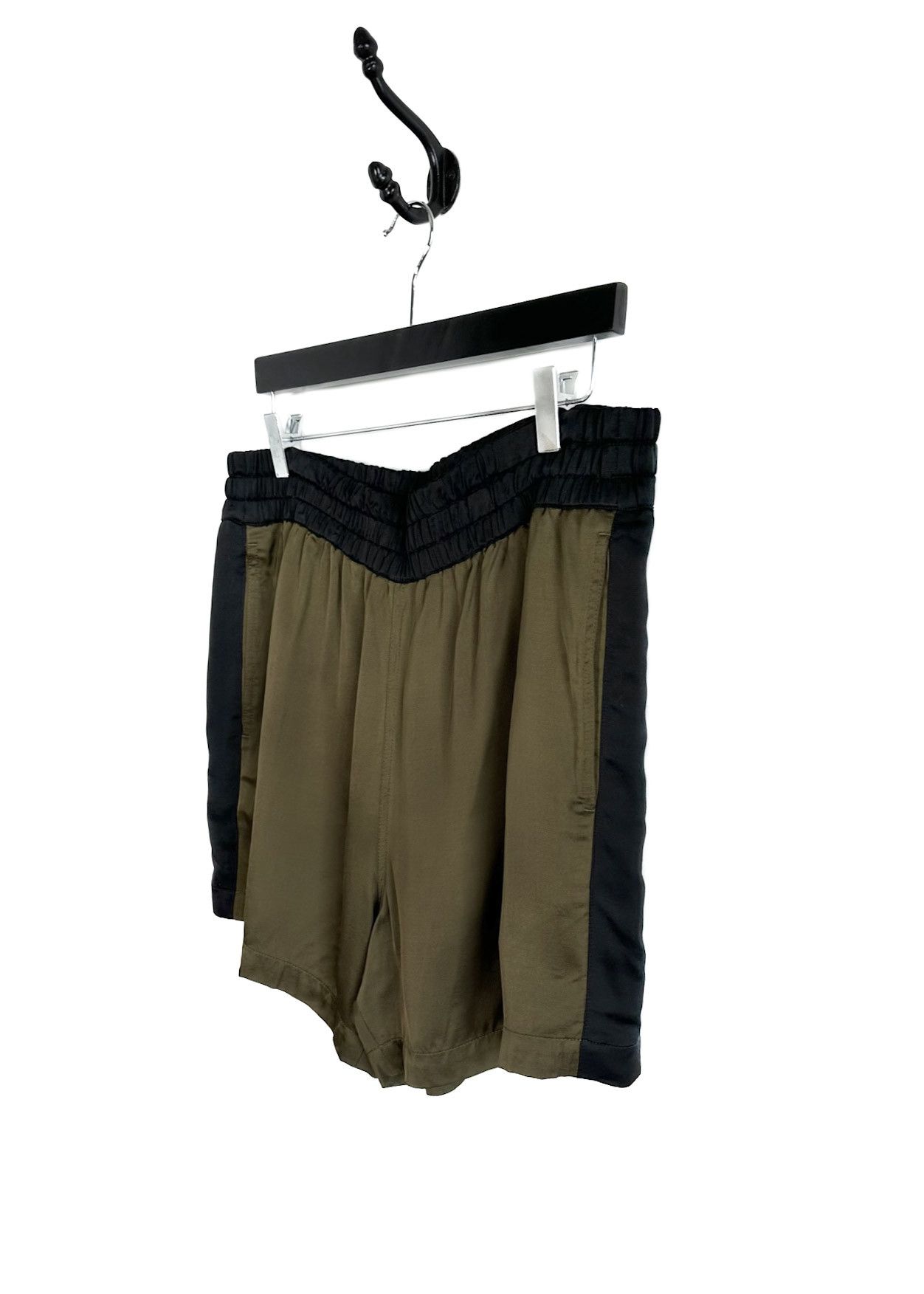 Dries Van Noten Black Elastic Oliver Green Satin Shorts