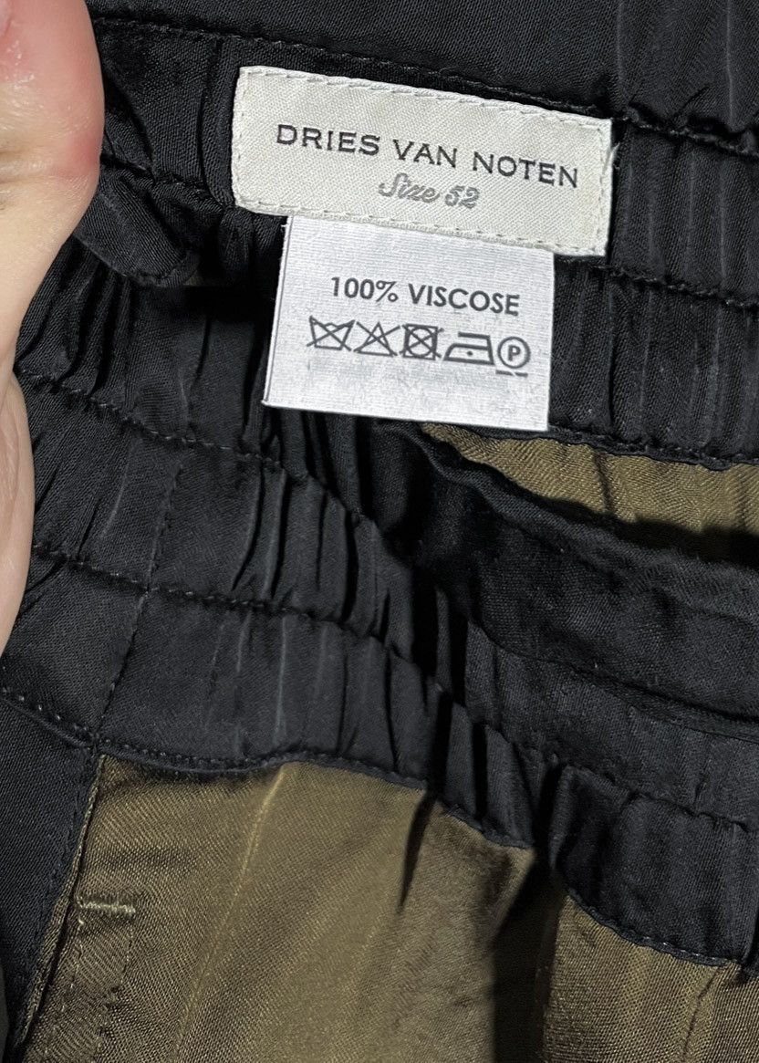 Dries Van Noten Black Elastic Oliver Green Satin Shorts