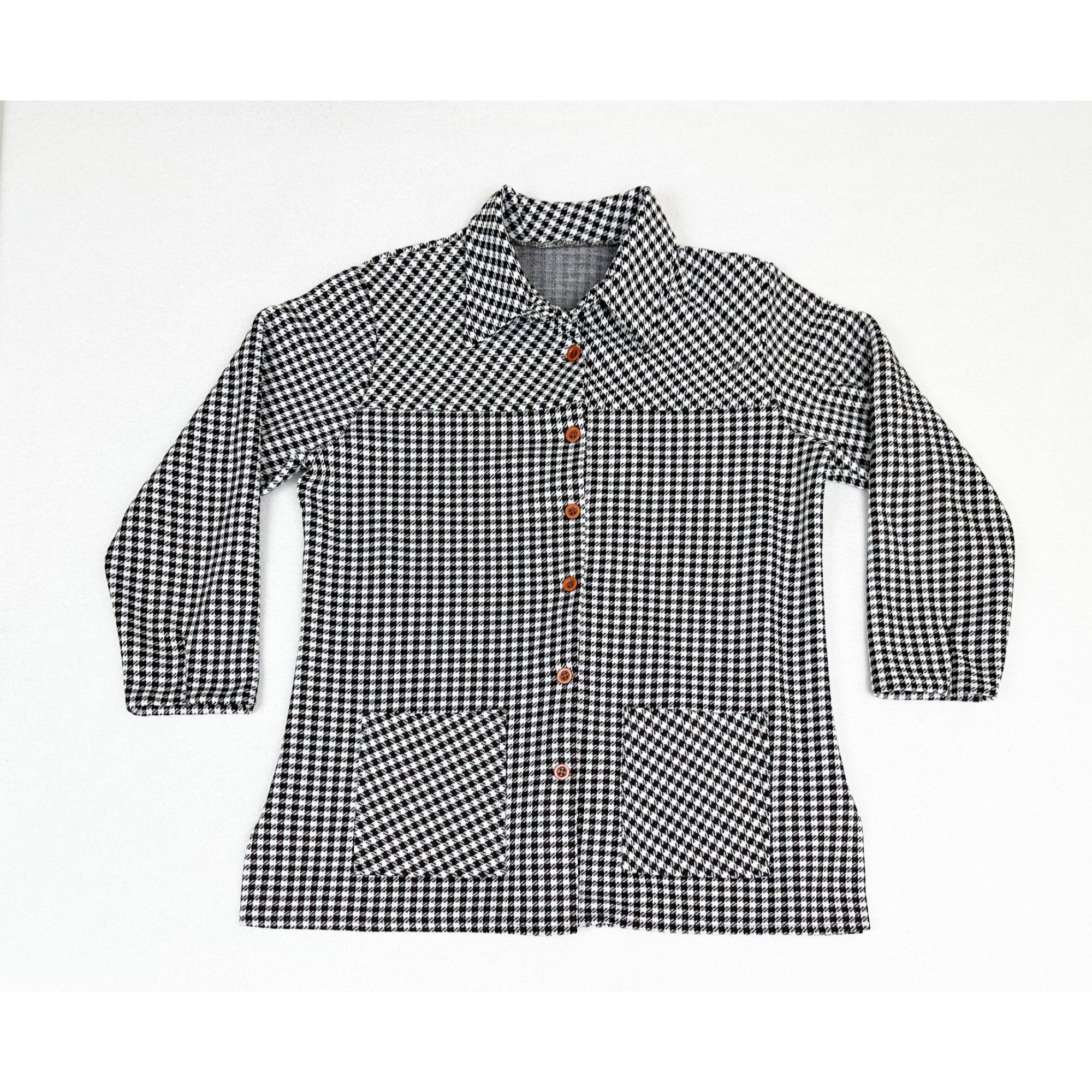 Vintage 70s Houndstooth Shirt Jacket Button Front Pockets