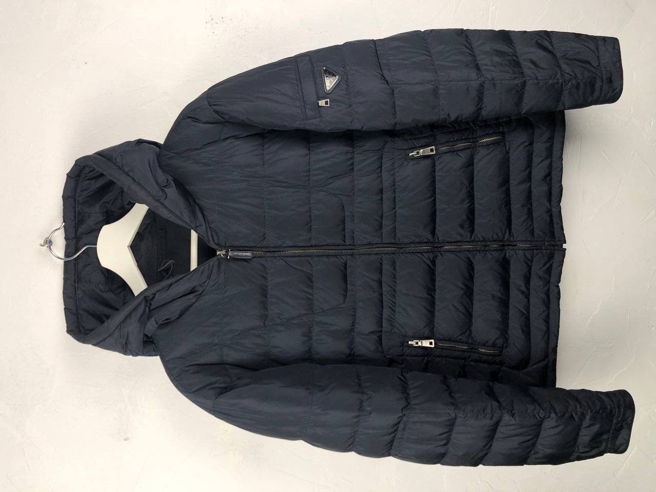 Pre-owned Prada Hooded Goose Down Puffer Triangle Badge Nylon Jacket In Navy