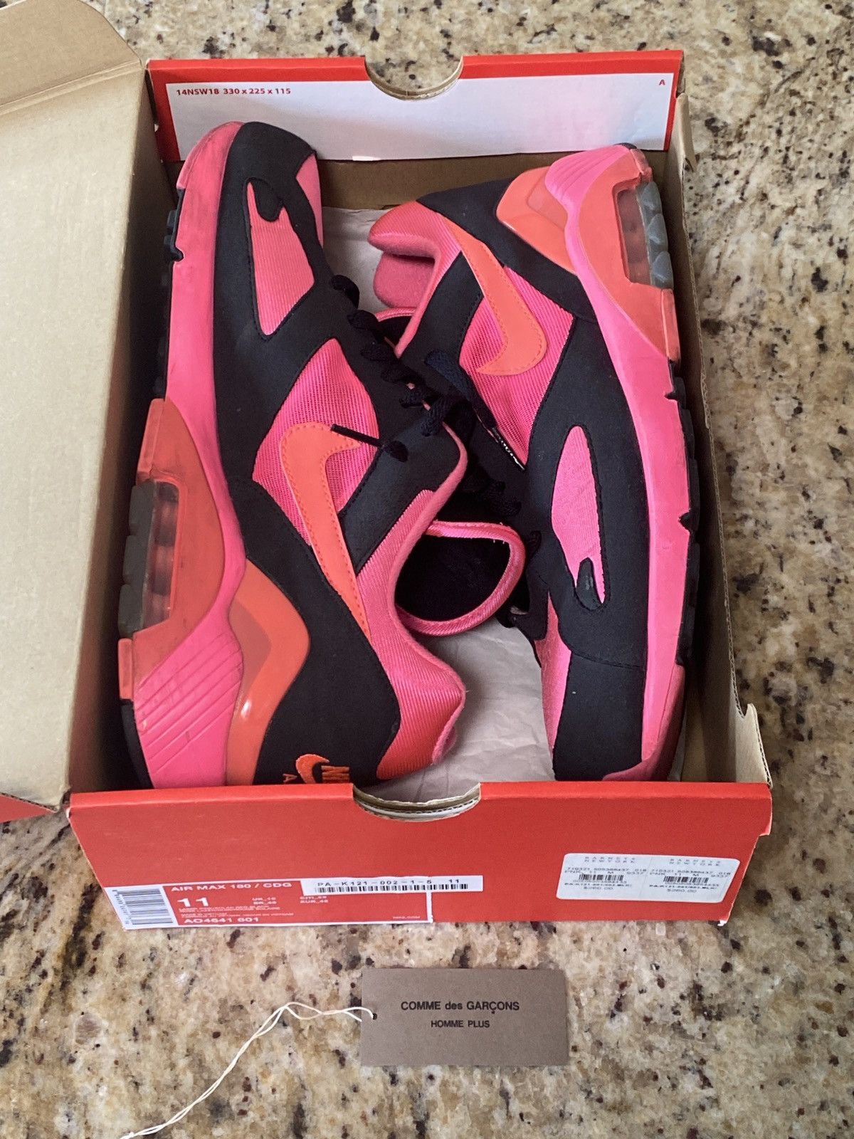 image of Comme Des Garcons x Nike Air Max 180 Cdg Shoes in Laser Pink/Solar Red/Black, Men's (Size 11)