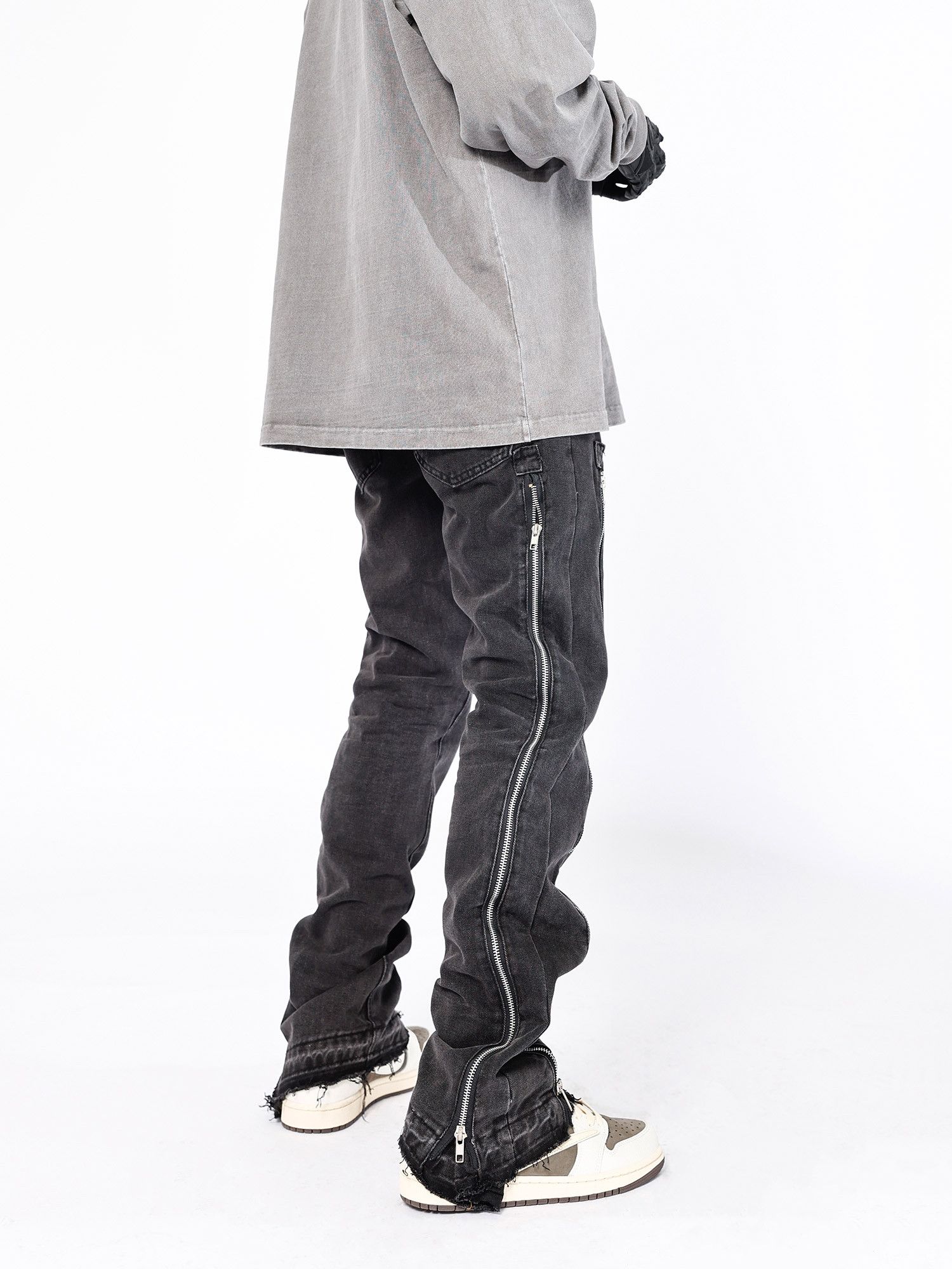 Custom  Streetwear  Vintage function fade washed zipper flared jeans ...