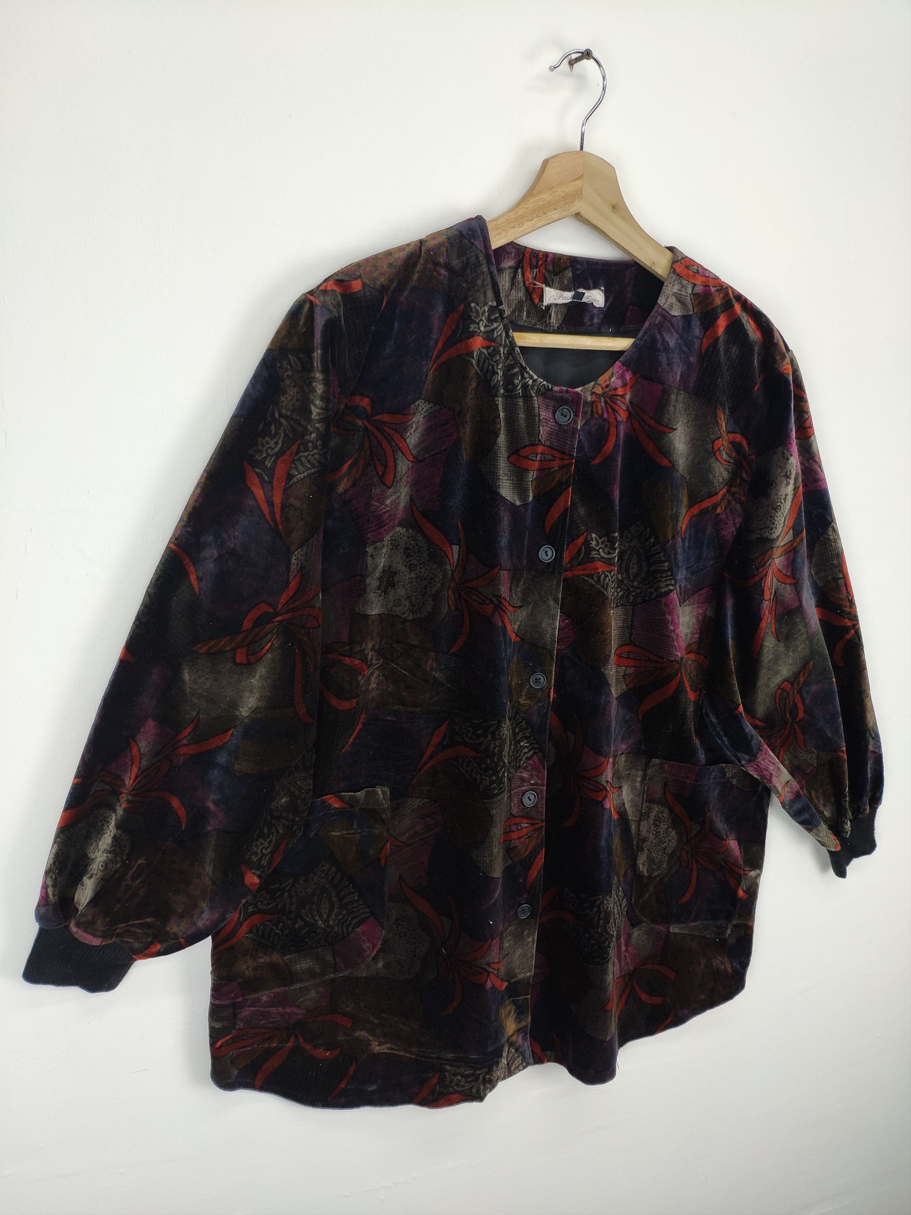 Japanese Brand × Vintage Vintage Japanese Velvet Cardigan Jacket Abstract Motif Size L / US 10 / IT 46 - 3 Thumbnail