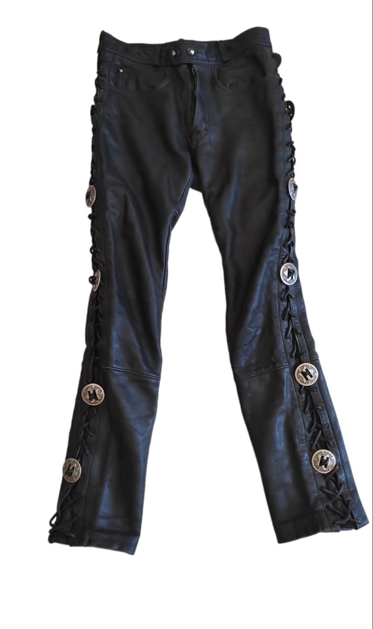 Hein Gericke Lace up Studed Leather Motorcycle Narrow Pants