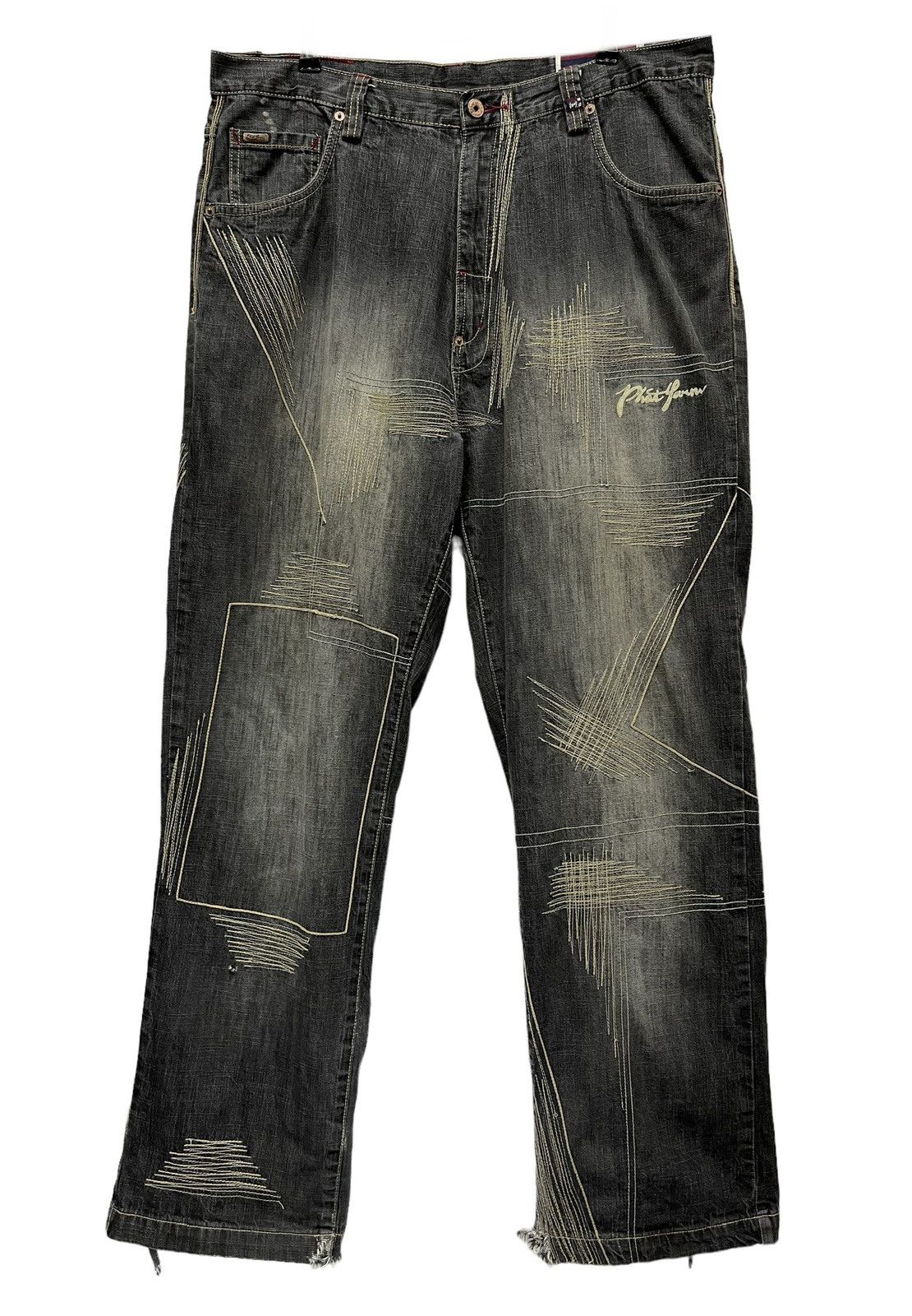 Phat Farm 🔥FYE🔥Vintage PHAT FARM Hip-Hop Baggy Thrashed Leg Denim Size US 35 - 2 Thumbnail