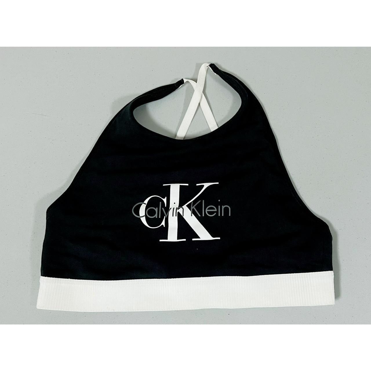 Black ‘CK’ Logo Graphic Halter Sports Bra Bralette Size M 🖤🤍