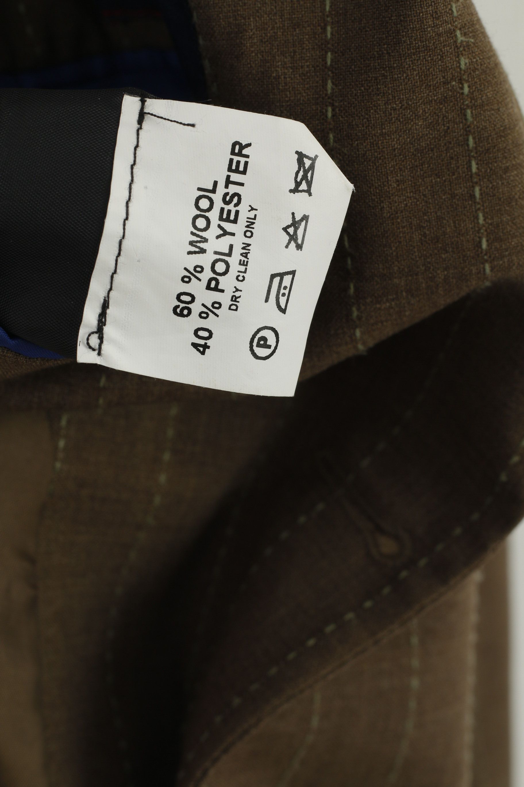 Vintage Carducci Men 44 112 Blazer Khaki Wool Striped 2689 Size 44R - 7 Thumbnail