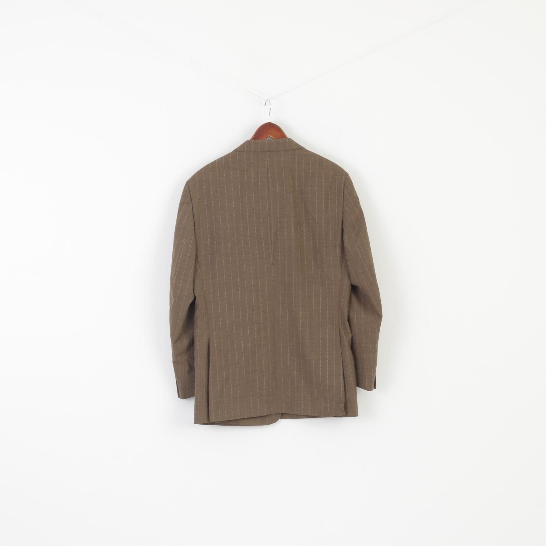 Vintage Carducci Men 44 112 Blazer Khaki Wool Striped 2689 Size 44R - 8 Thumbnail