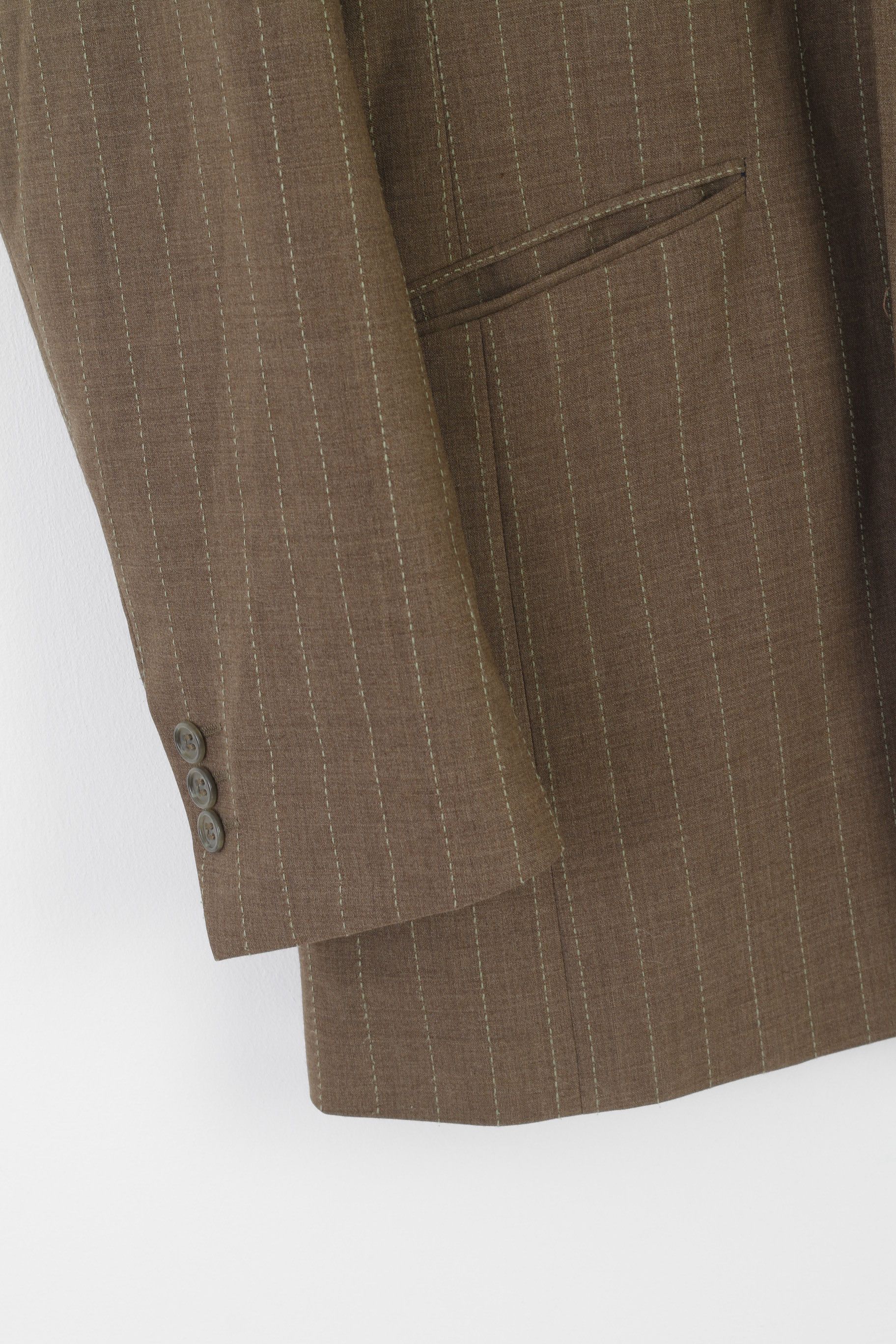 Vintage Carducci Men 44 112 Blazer Khaki Wool Striped 2689 Size 44R - 3 Thumbnail