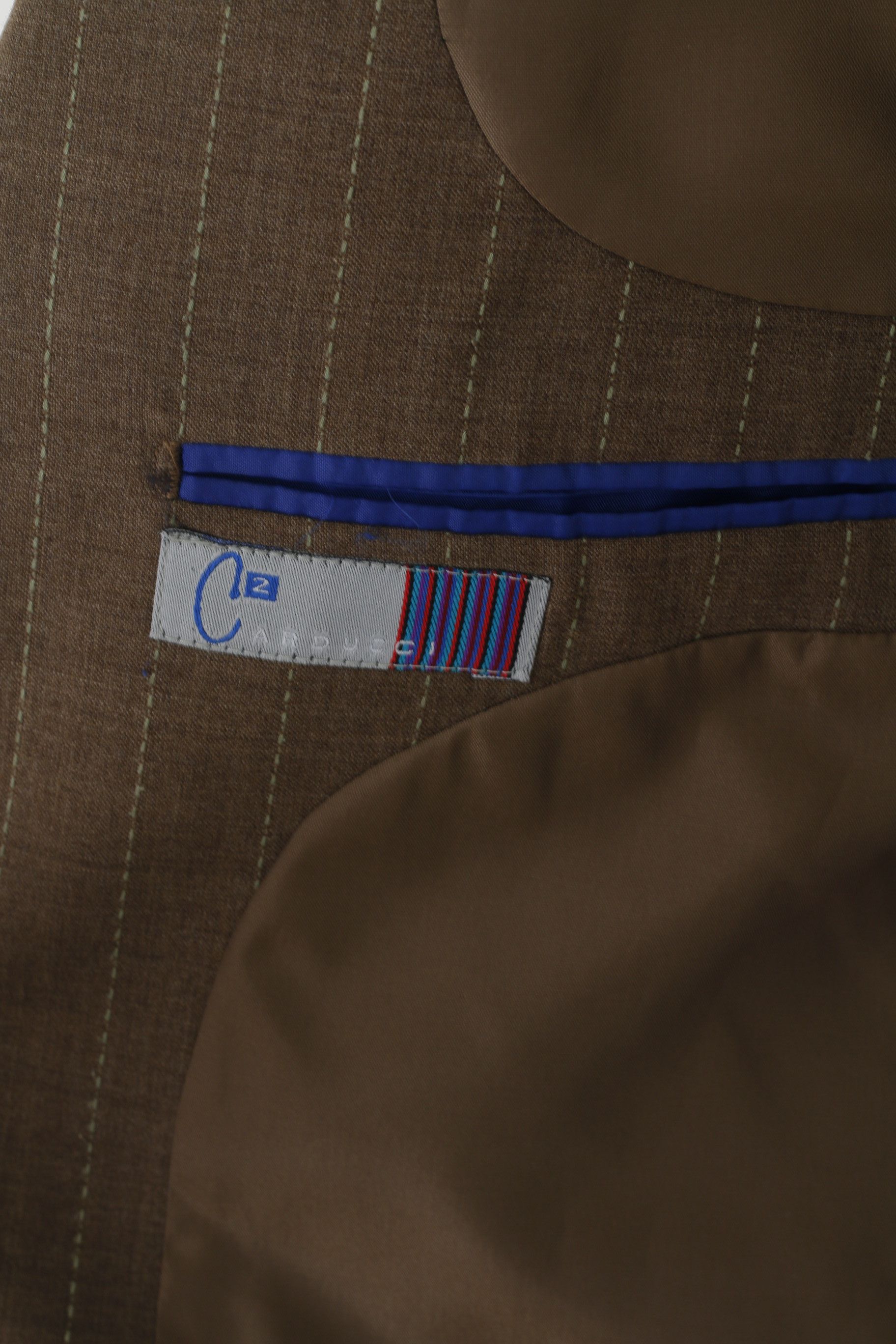 Vintage Carducci Men 44 112 Blazer Khaki Wool Striped 2689 Size 44R - 5 Thumbnail
