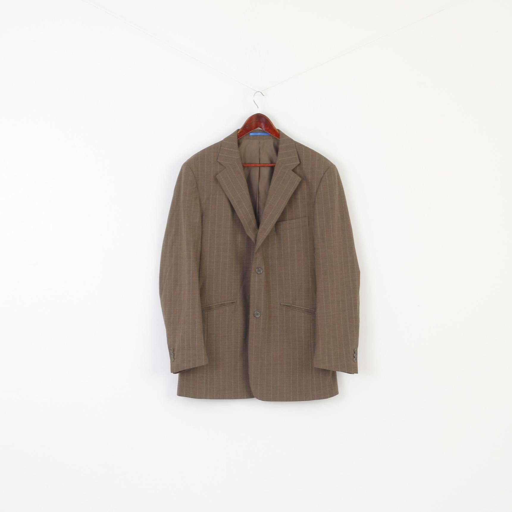 Vintage Carducci Men 44 112 Blazer Khaki Wool Striped 2689 Size 44R - 1 Thumbnail