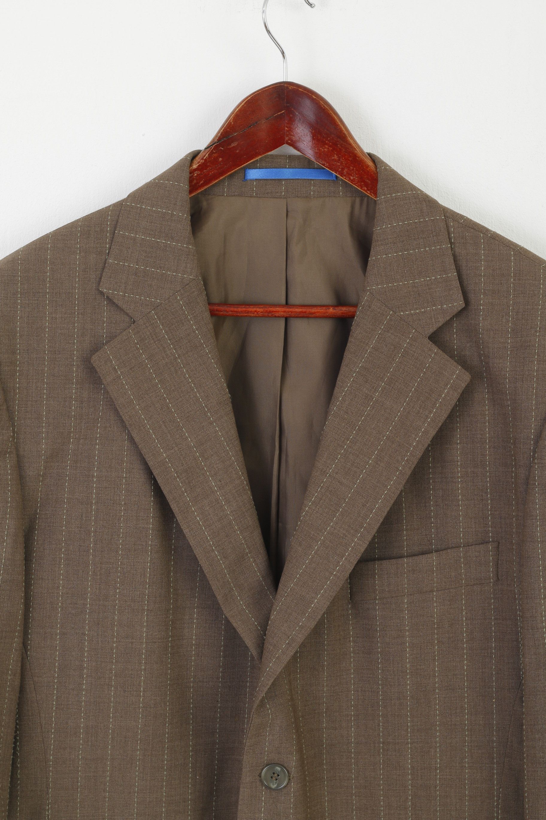 Vintage Carducci Men 44 112 Blazer Khaki Wool Striped 2689 Size 44R - 2 Thumbnail
