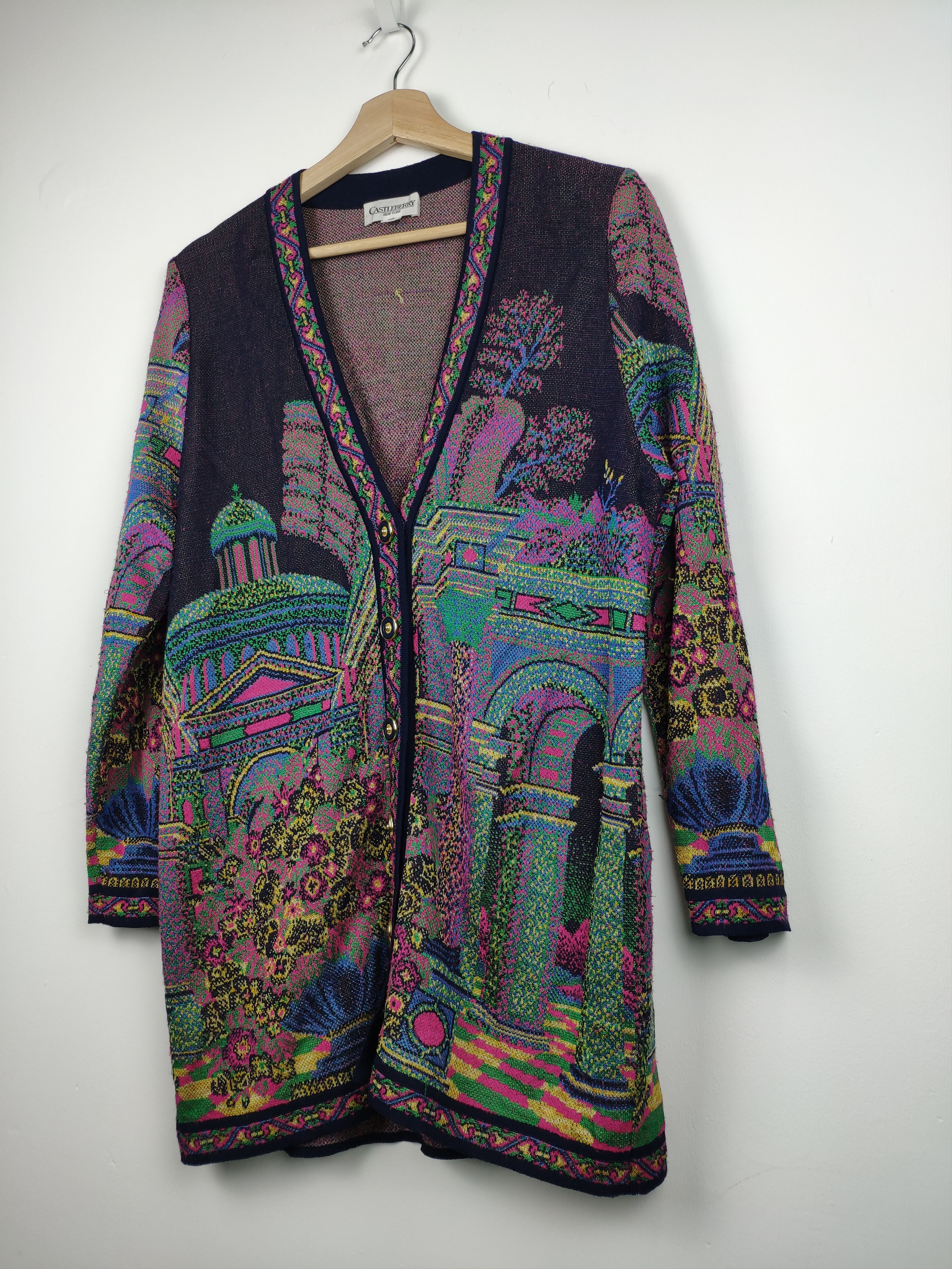 Japanese Brand Vintage Knit Cardigan Art Fullprint Castleberry Size US M / EU 48-50 / 2 - 2 Thumbnail