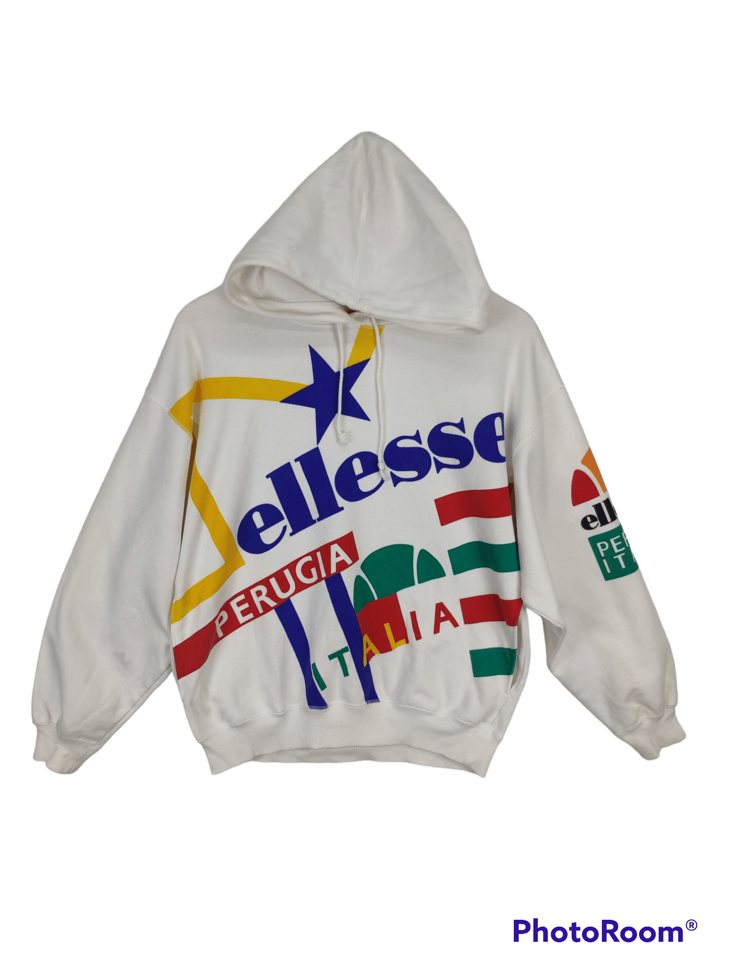 image of Vintage Ellesse Pullover Hoodie Perugia Italia Big Logo, Men's (Size Medium)