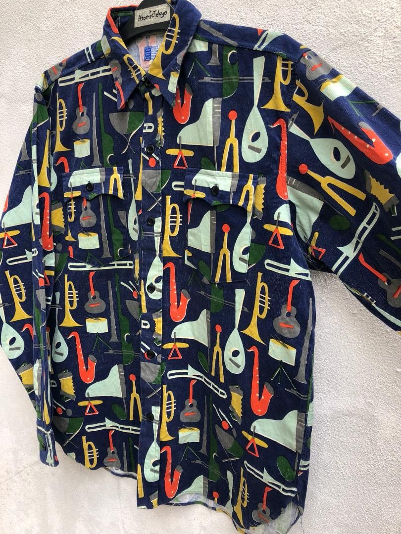 Sugar Cane × Toyo Enterprises Sugar Cane Japan Instrumental Pop Art Striped Baggy Shirt Size US L / EU 52-54 / 3 - 3 Thumbnail