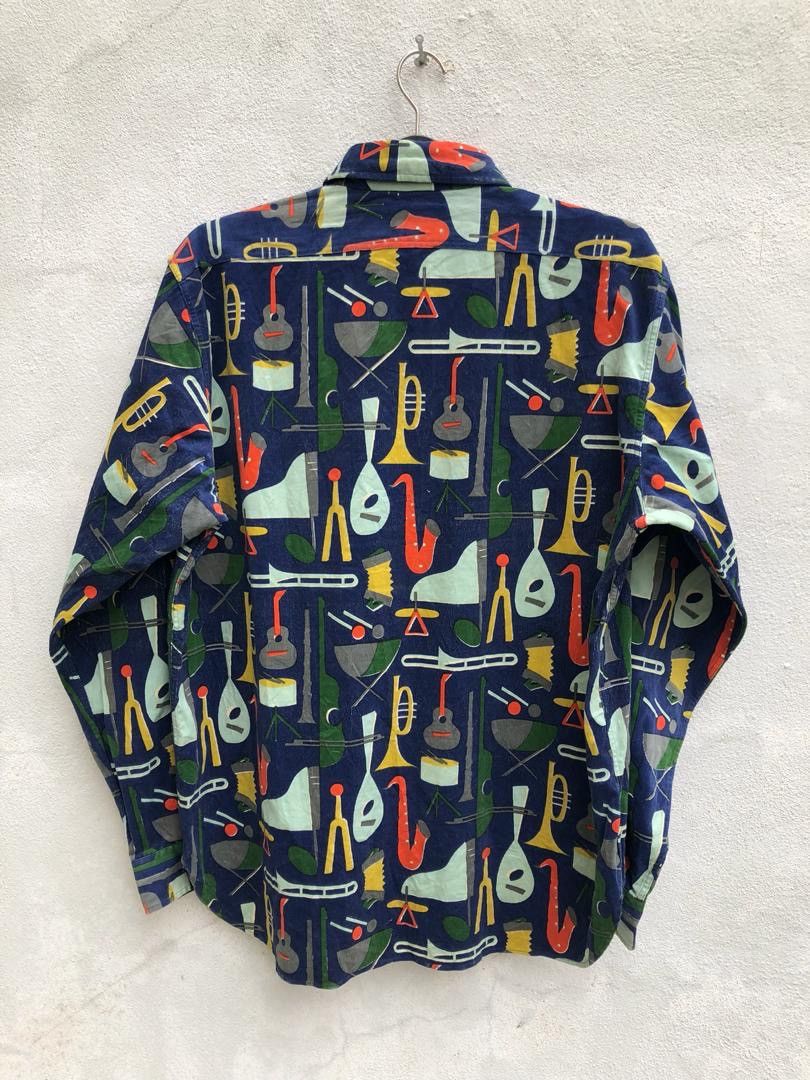 Sugar Cane × Toyo Enterprises Sugar Cane Japan Instrumental Pop Art Striped Baggy Shirt Size US L / EU 52-54 / 3 - 9 Thumbnail