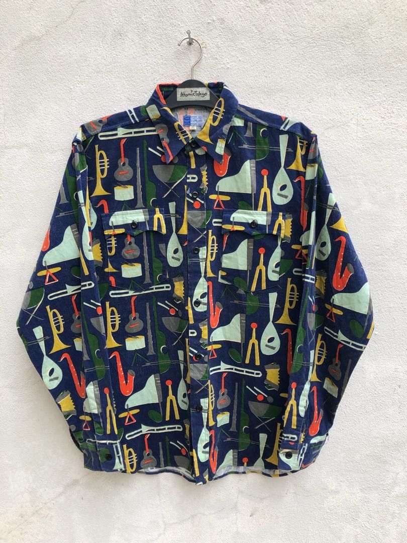 Sugar Cane × Toyo Enterprises Sugar Cane Japan Instrumental Pop Art Striped Baggy Shirt Size US L / EU 52-54 / 3 - 1 Thumbnail
