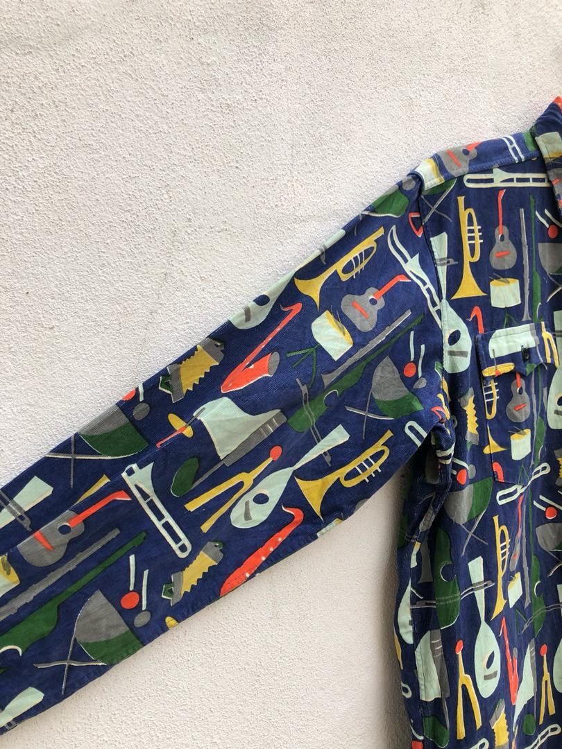 Sugar Cane × Toyo Enterprises Sugar Cane Japan Instrumental Pop Art Striped Baggy Shirt Size US L / EU 52-54 / 3 - 6 Thumbnail