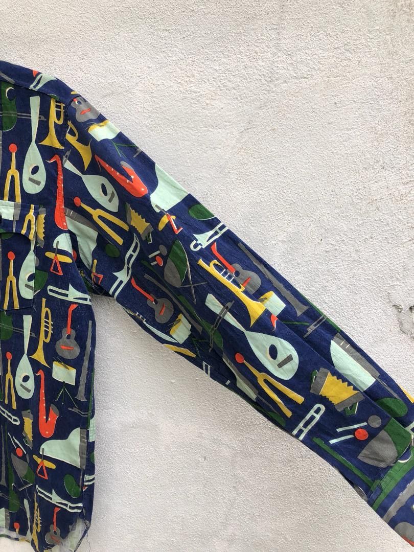 Sugar Cane × Toyo Enterprises Sugar Cane Japan Instrumental Pop Art Striped Baggy Shirt Size US L / EU 52-54 / 3 - 7 Thumbnail