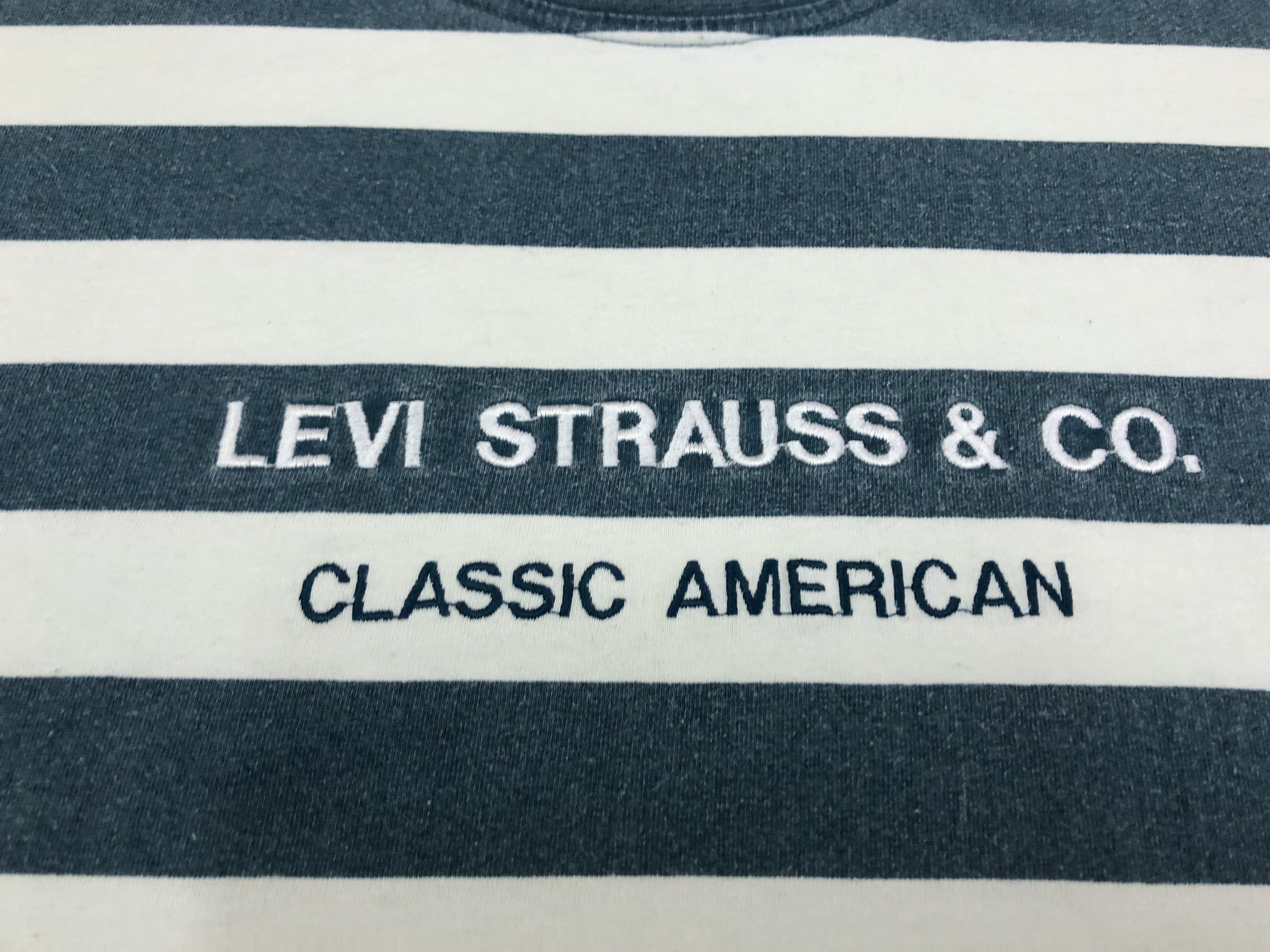 Levi's × Vintage 90s Levi's Embroidery Spell Out Border Striped t shirt Size US M / EU 48-50 / 2 - 2 Thumbnail