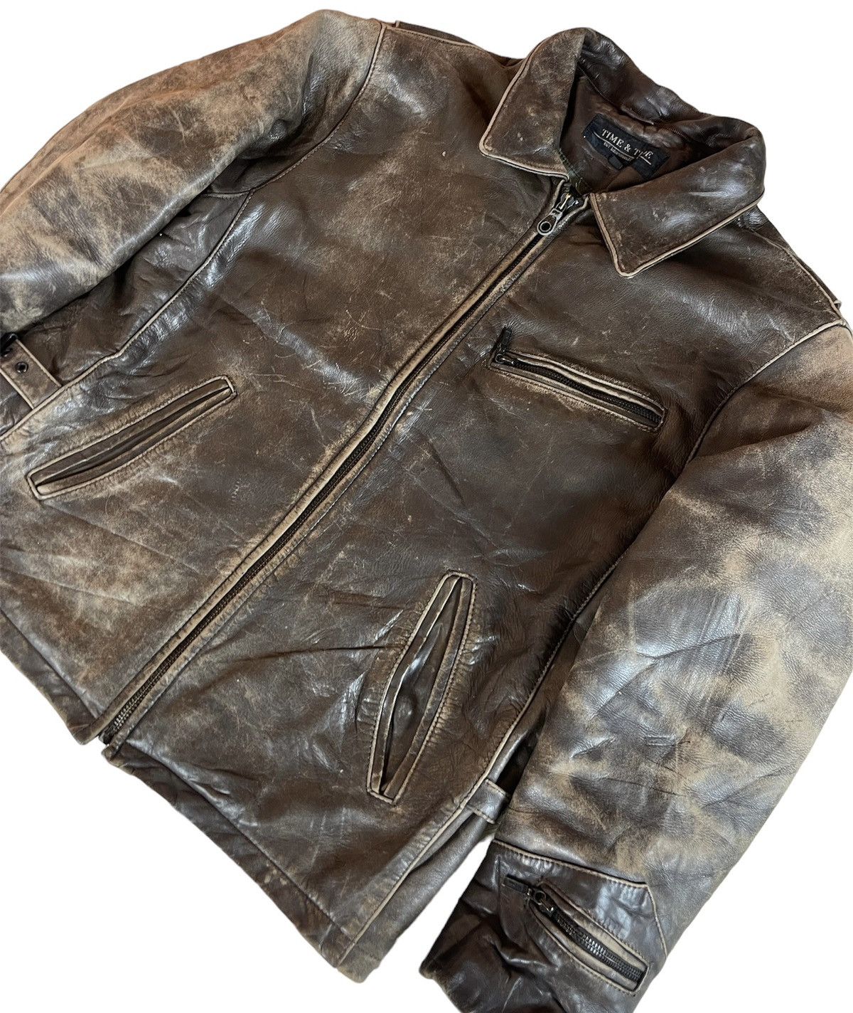 Vintage 🔥 Vintage Time & Tide Biker leather Jacket Size US M / EU 48-50 / 2 - 2 Thumbnail
