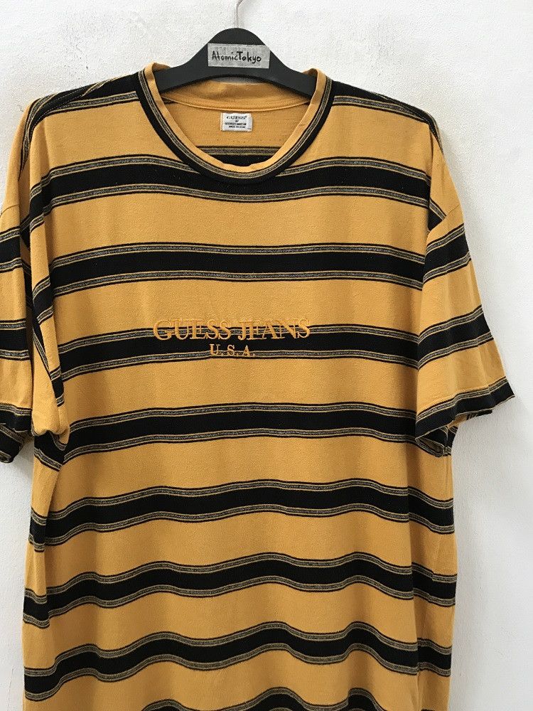 Guess × Vintage 90s Guess Made in Usa Mustard Yellow Striped t shirt Size US XL / EU 56 / 4 - 3 Thumbnail
