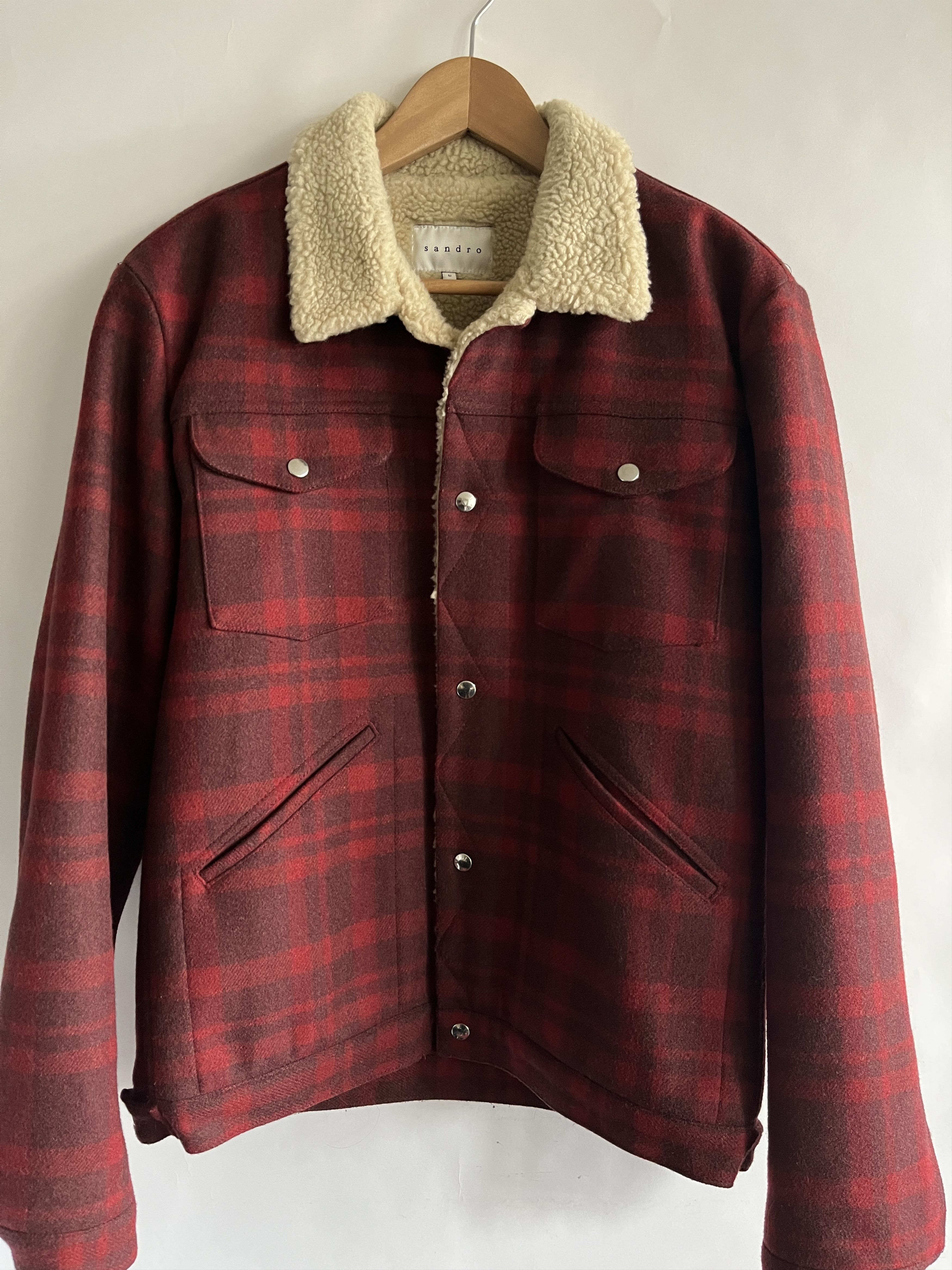 Sandro Sandro Sherpa Fleece lined wool plaid flannel jacket L Size US L / EU 52-54 / 3 - 1 Thumbnail