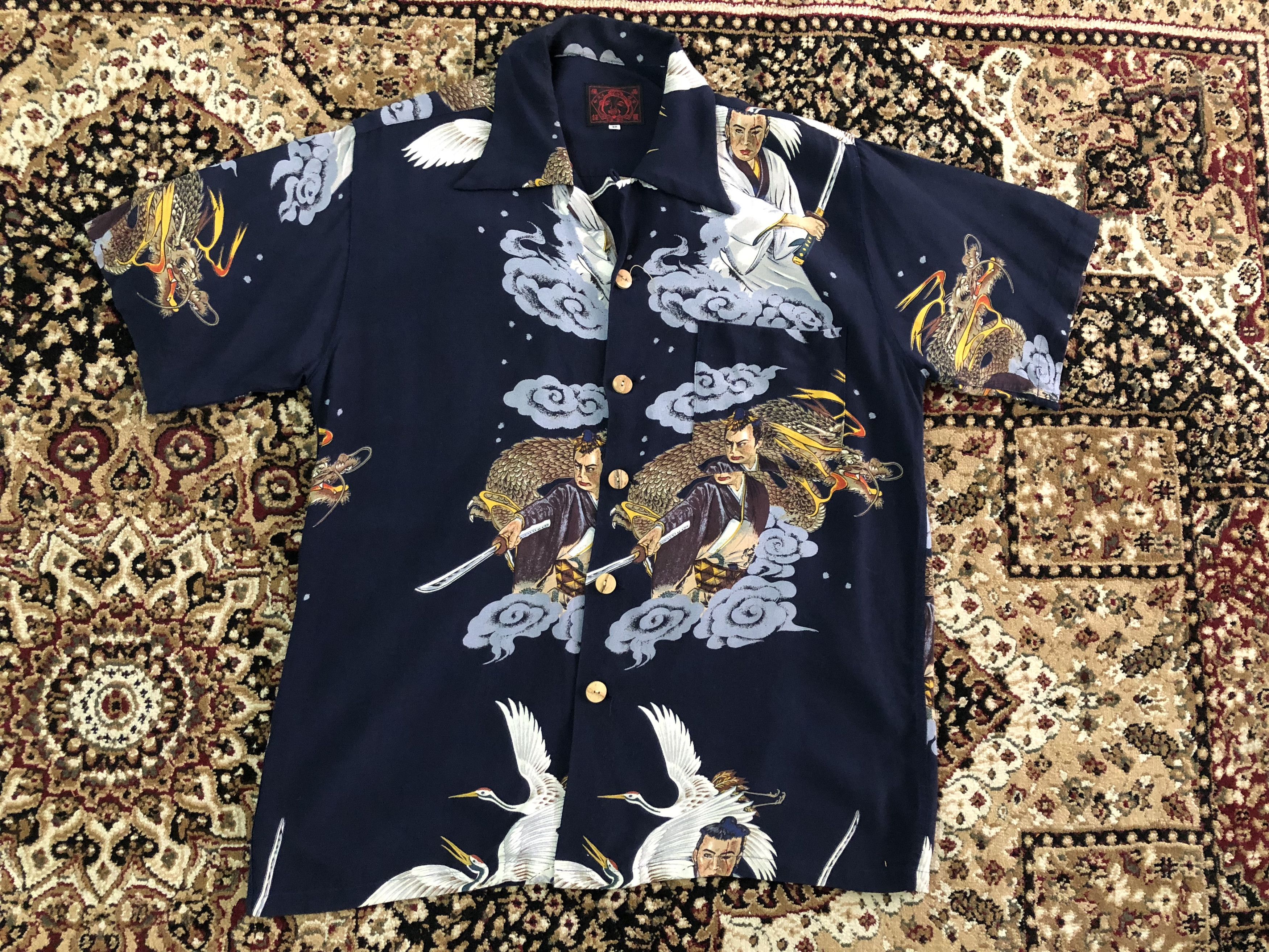 Evisu Evisu Japanese Crane Dragons Samurai Rayon Hawaiian Size US S / EU 44-46 / 1 - 8 Thumbnail