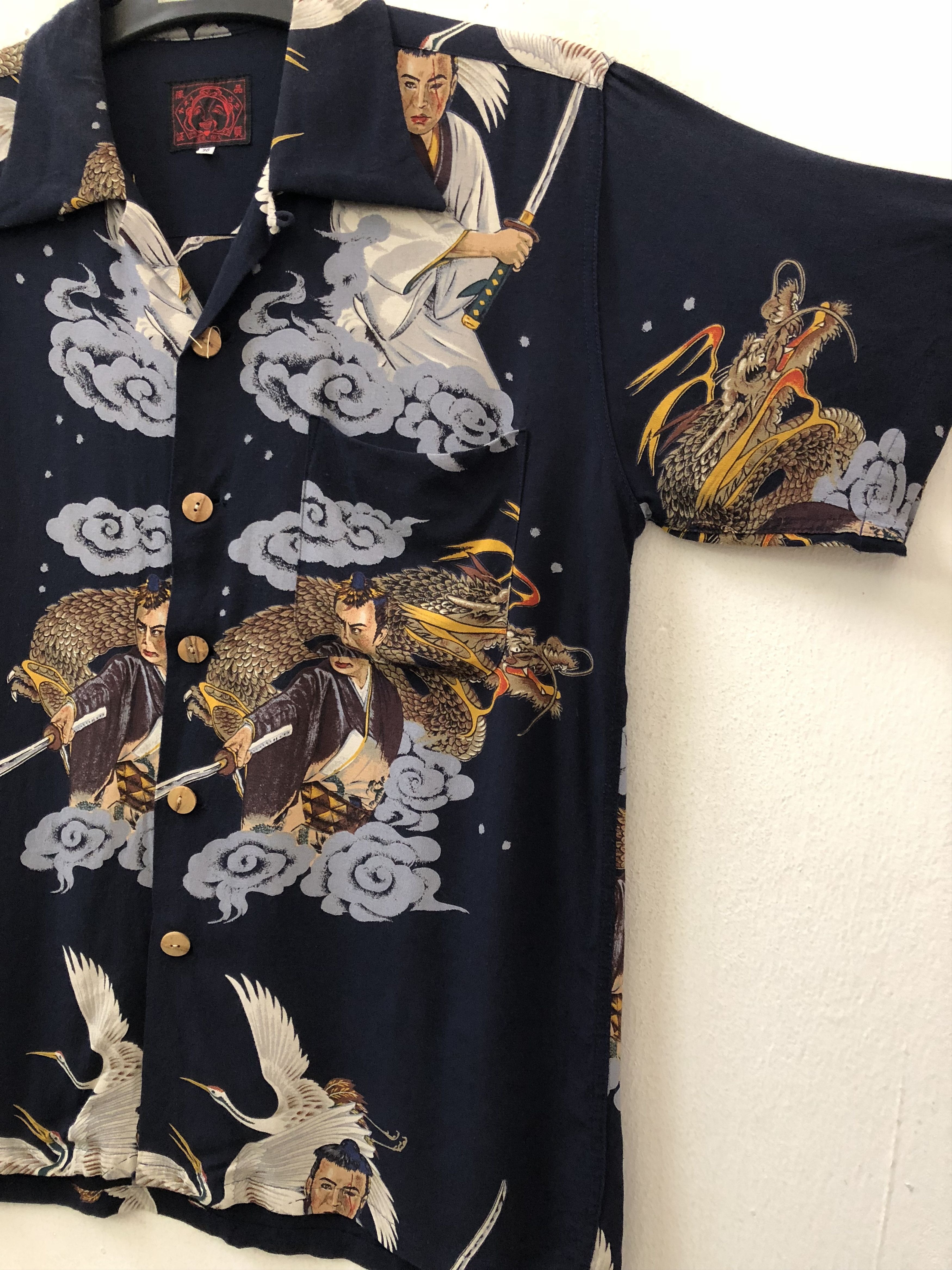 Evisu Evisu Japanese Crane Dragons Samurai Rayon Hawaiian Size US S / EU 44-46 / 1 - 6 Thumbnail