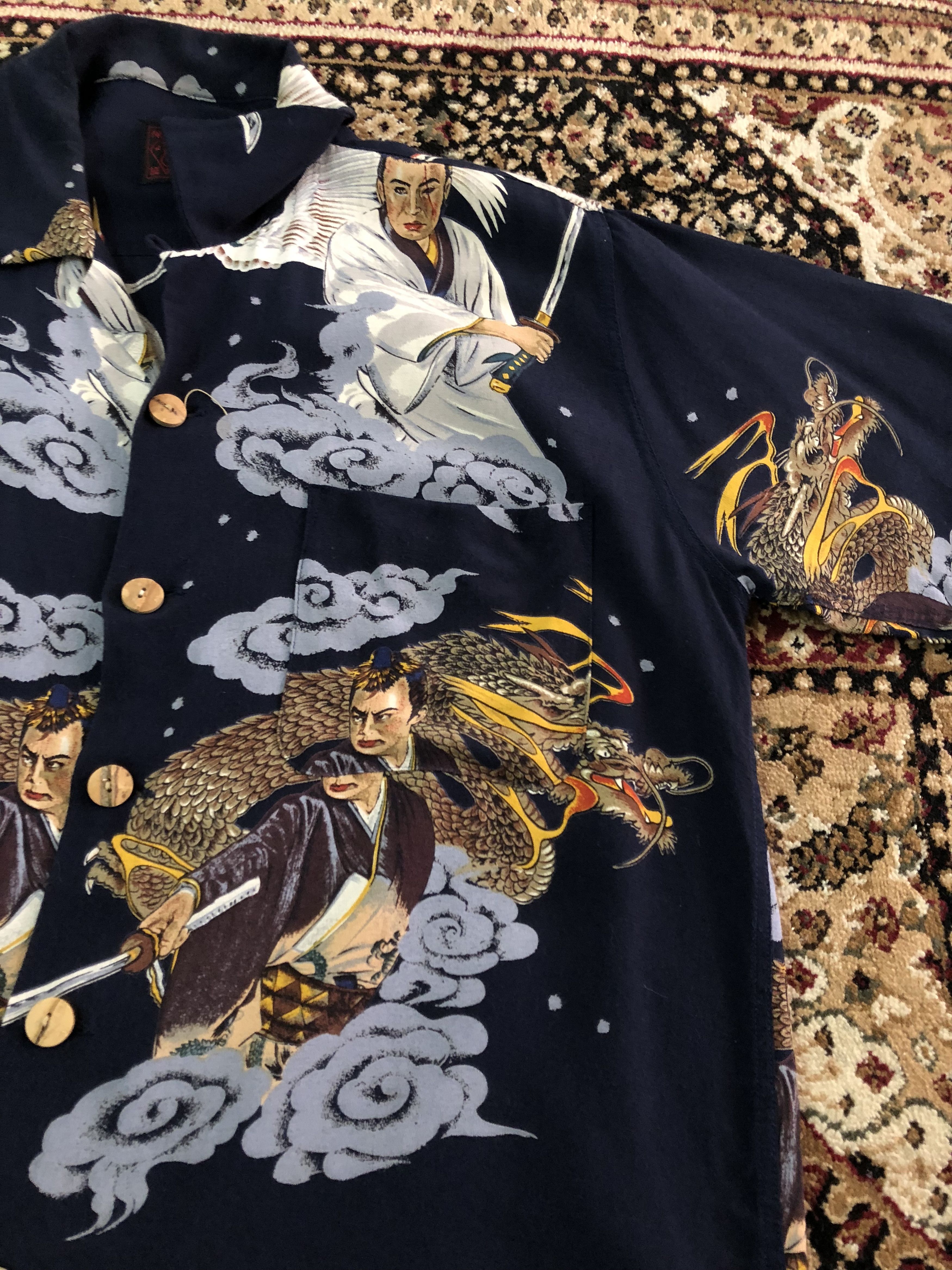 Evisu Evisu Japanese Crane Dragons Samurai Rayon Hawaiian Size US S / EU 44-46 / 1 - 9 Thumbnail