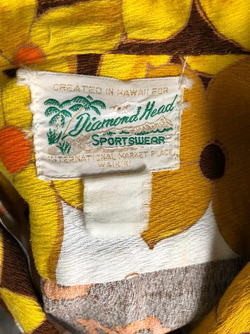 Vintage 60s 70s Diamond Head Barkcloth Psychedelic Hawaiian Shirt Size US M / EU 48-50 / 2 - 16 Thumbnail
