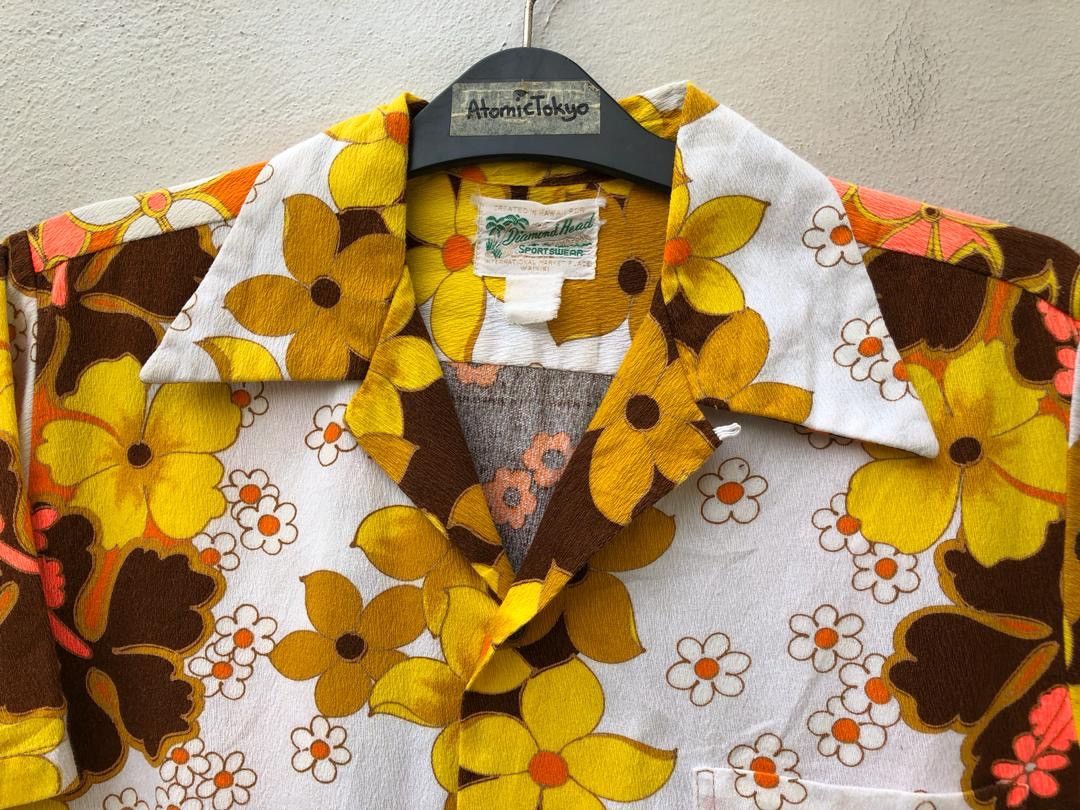 Vintage 60s 70s Diamond Head Barkcloth Psychedelic Hawaiian Shirt Size US M / EU 48-50 / 2 - 2 Thumbnail