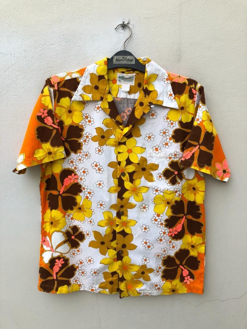 Vintage 60s 70s Diamond Head Barkcloth Psychedelic Hawaiian Shirt Size US M / EU 48-50 / 2 - 1 Thumbnail