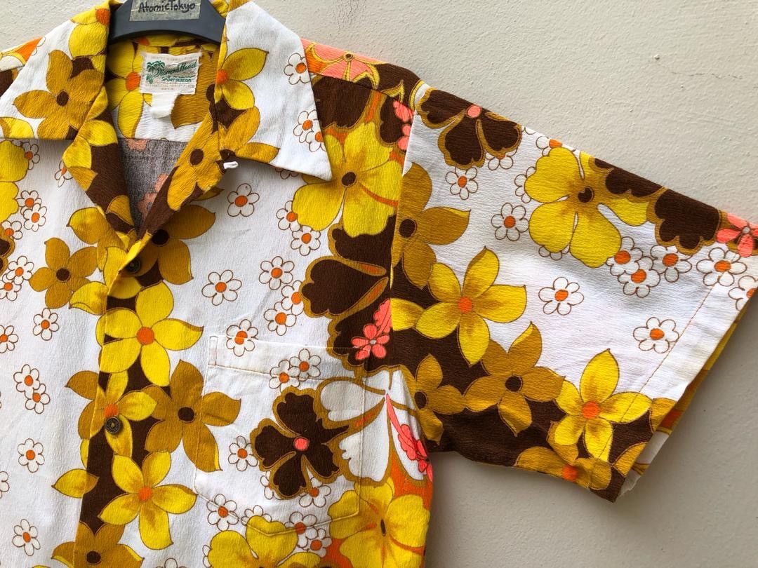 Vintage 60s 70s Diamond Head Barkcloth Psychedelic Hawaiian Shirt Size US M / EU 48-50 / 2 - 4 Thumbnail