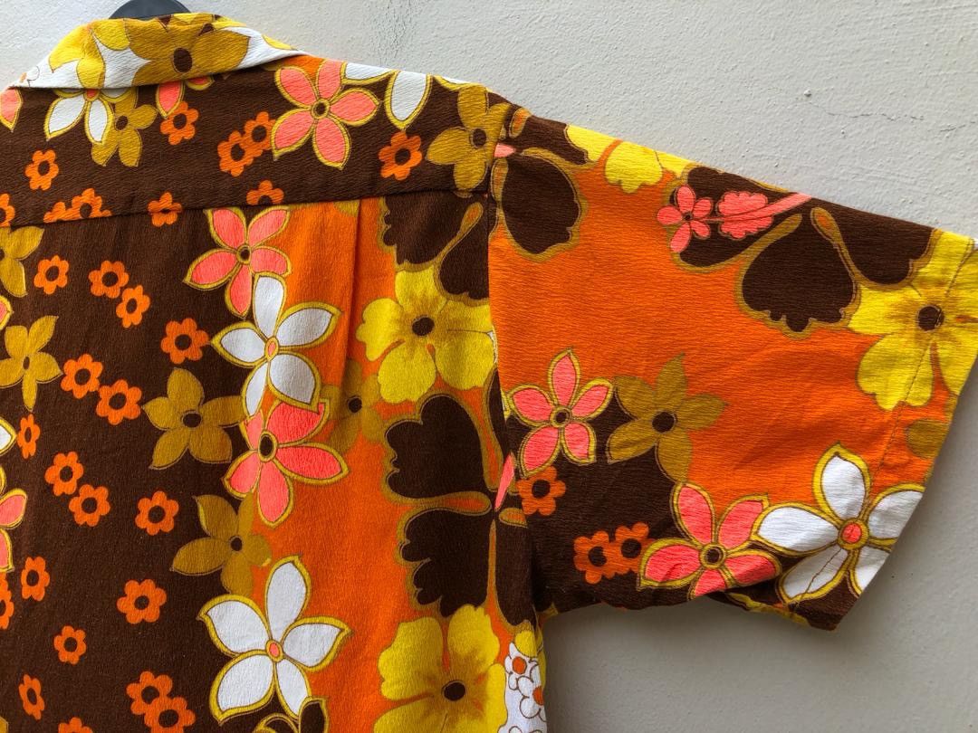 Vintage 60s 70s Diamond Head Barkcloth Psychedelic Hawaiian Shirt Size US M / EU 48-50 / 2 - 13 Thumbnail