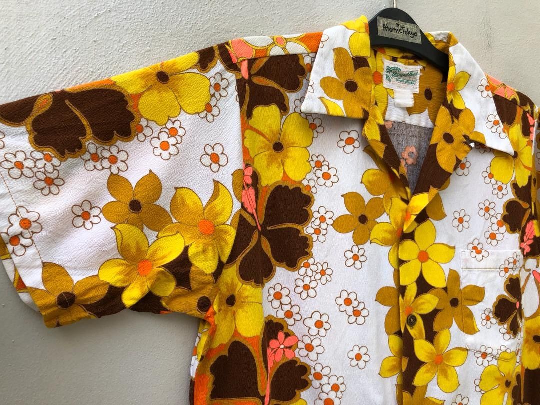 Vintage 60s 70s Diamond Head Barkcloth Psychedelic Hawaiian Shirt Size US M / EU 48-50 / 2 - 6 Thumbnail