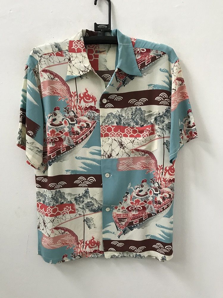 Japanese Brand SS Japan Ancient Japanese Traditional Crepe Rayon Hawaiian Size US M / EU 48-50 / 2 - 2 Thumbnail