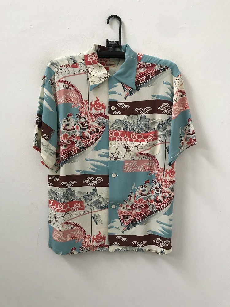 Japanese Brand SS Japan Ancient Japanese Traditional Crepe Rayon Hawaiian Size US M / EU 48-50 / 2 - 1 Thumbnail