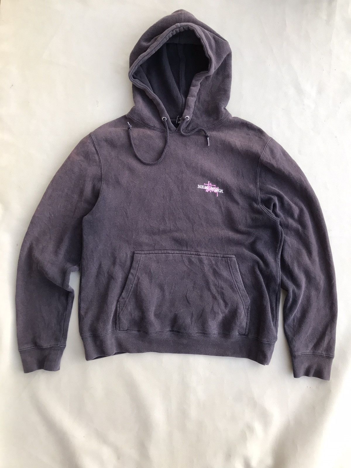 image of Skategang x Stussy Straight Faded Hoodie New York in Navy Blue Faded, Men's (Size Small)
