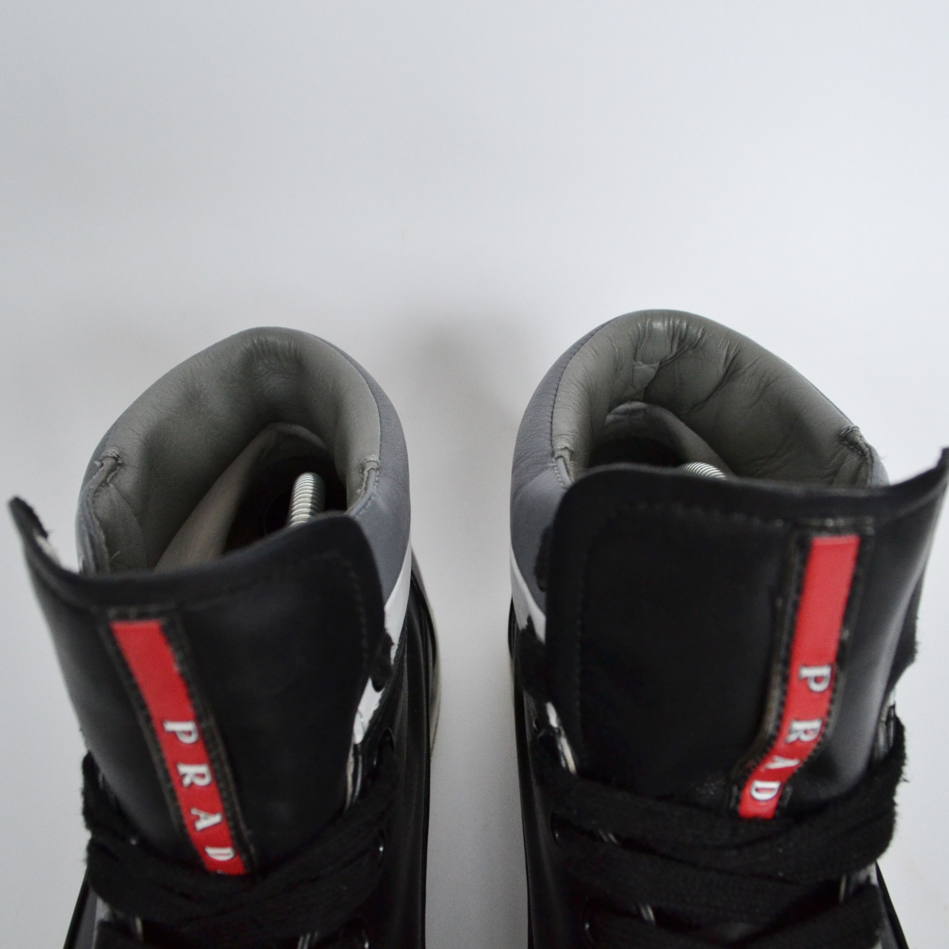 Prada 🔴 PRADA Sneakers Boots Hi Top Leather Red Tab White Black Size US 7 / EU 40 - 10 Thumbnail