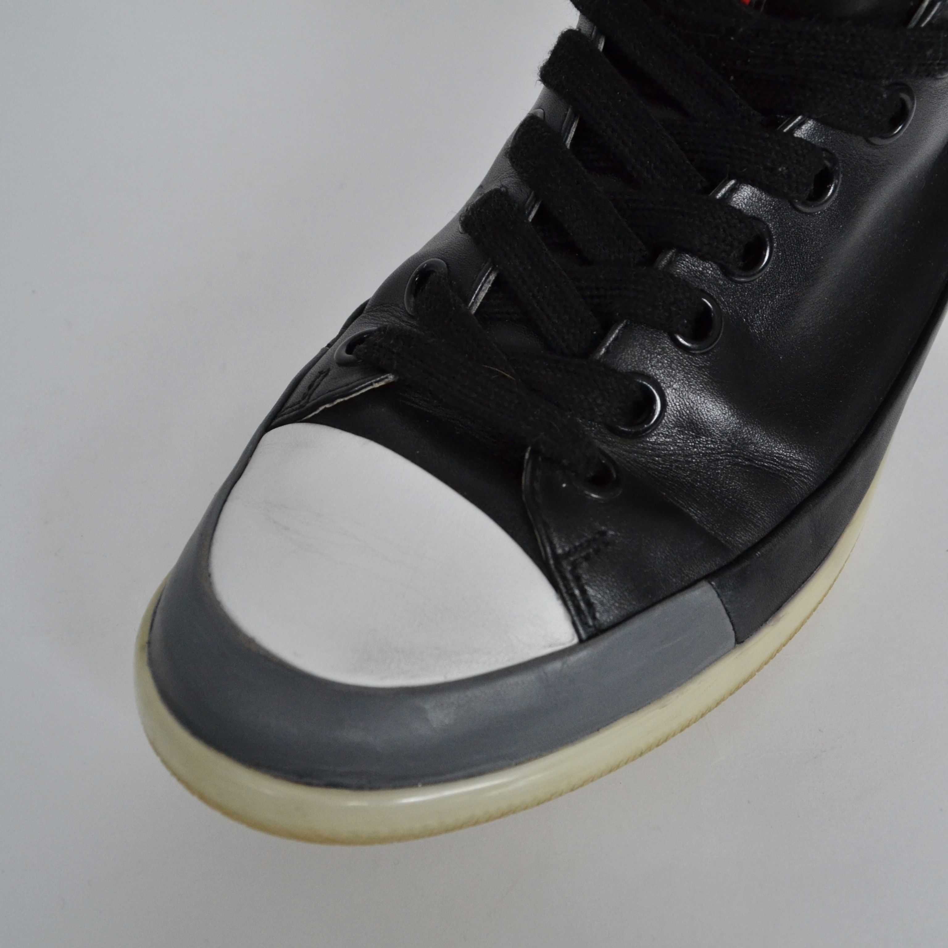 Prada 🔴 PRADA Sneakers Boots Hi Top Leather Red Tab White Black Size US 7 / EU 40 - 12 Thumbnail