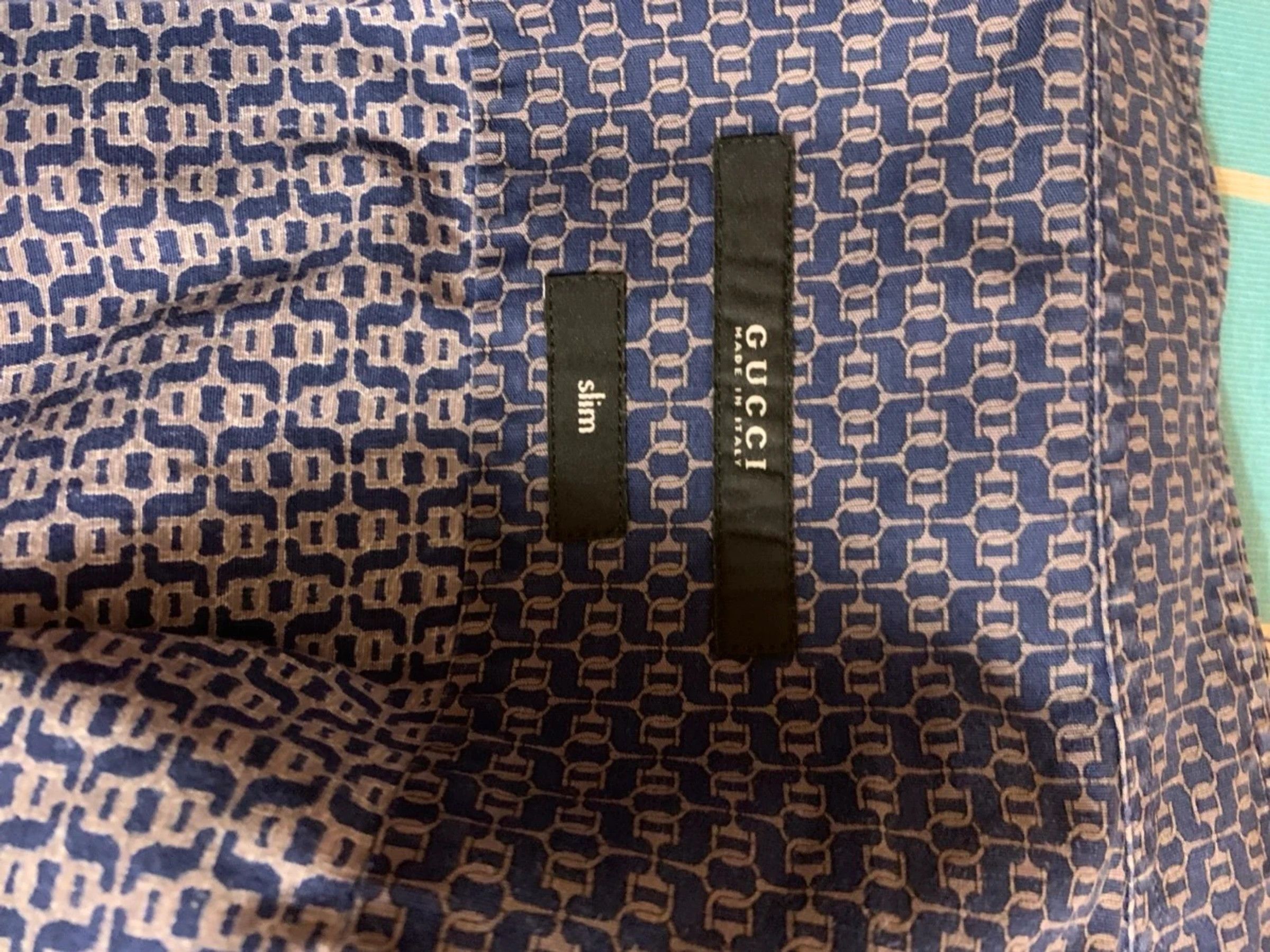 Gucci GUCCI Shirt Long Sleeve Slim Fit Chain Printed 2010 Blue Size US L / EU 52-54 / 3 - 6 Thumbnail
