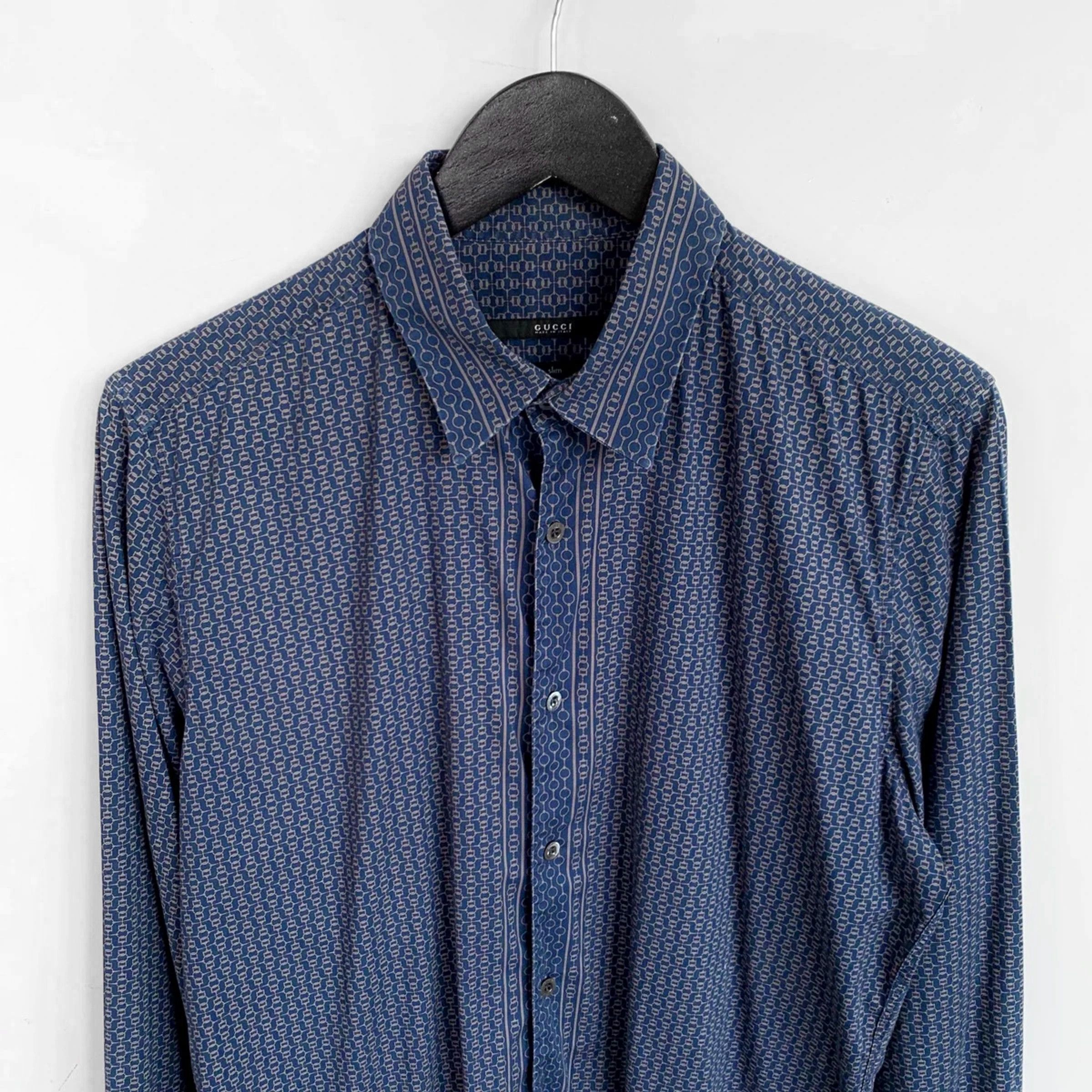 Gucci GUCCI Shirt Long Sleeve Slim Fit Chain Printed 2010 Blue Size US L / EU 52-54 / 3 - 5 Thumbnail