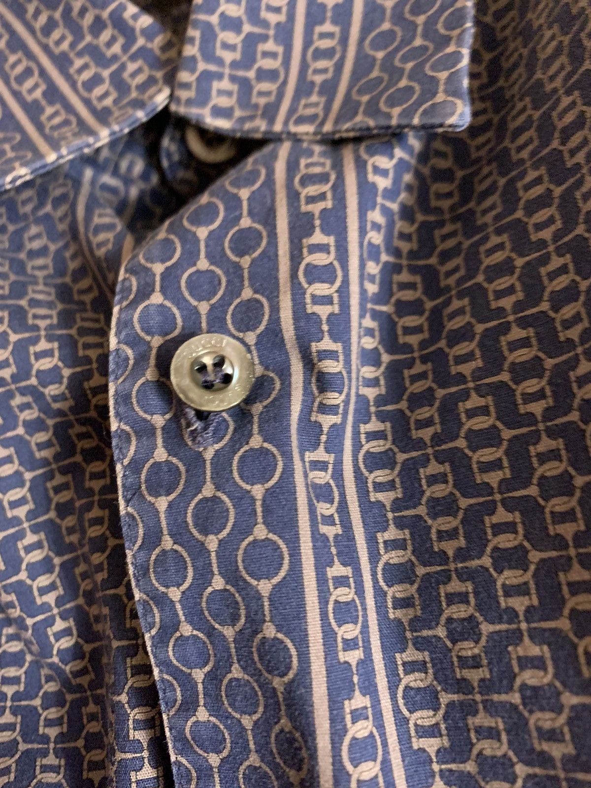 Gucci GUCCI Shirt Long Sleeve Slim Fit Chain Printed 2010 Blue Size US L / EU 52-54 / 3 - 10 Thumbnail