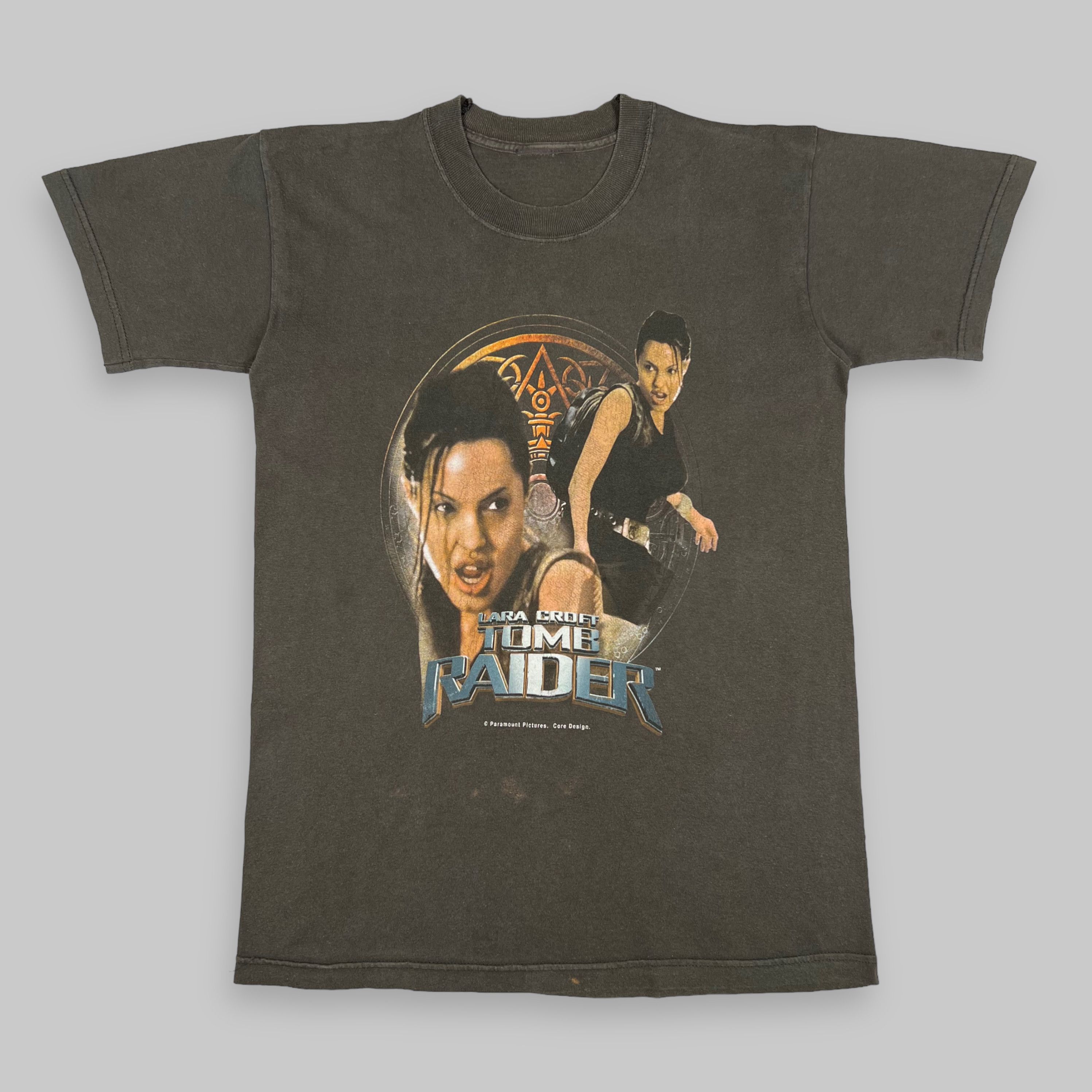 image of Vintage 2001 Lara Croft ‘Tomb Raider’ Movie Promo T Shirt in Dark Green, Men's (Size Medium)