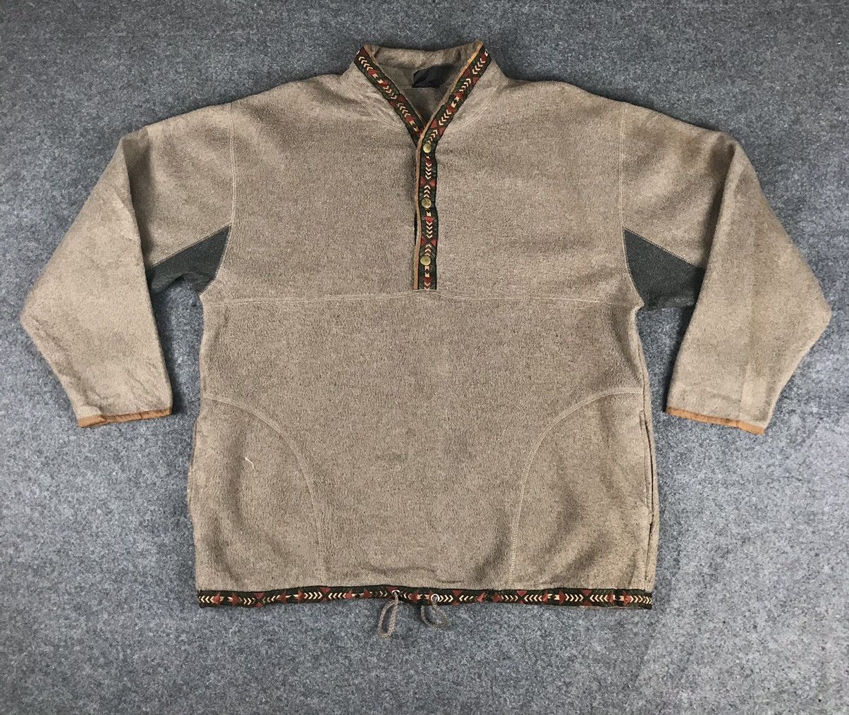 image of Fleece Jacket Half Button Navajo Design in Soft Brown, Men's (Size 2XL)